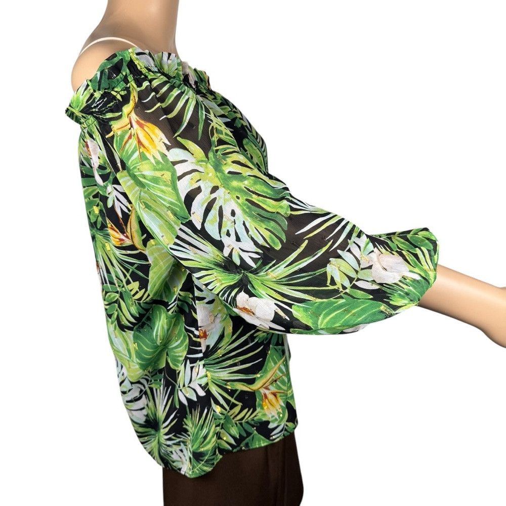 White House Black Market White House Black Market Off Shoulder Green Tropical Print Size S / US 4 / IT 40 - 4 Thumbnail