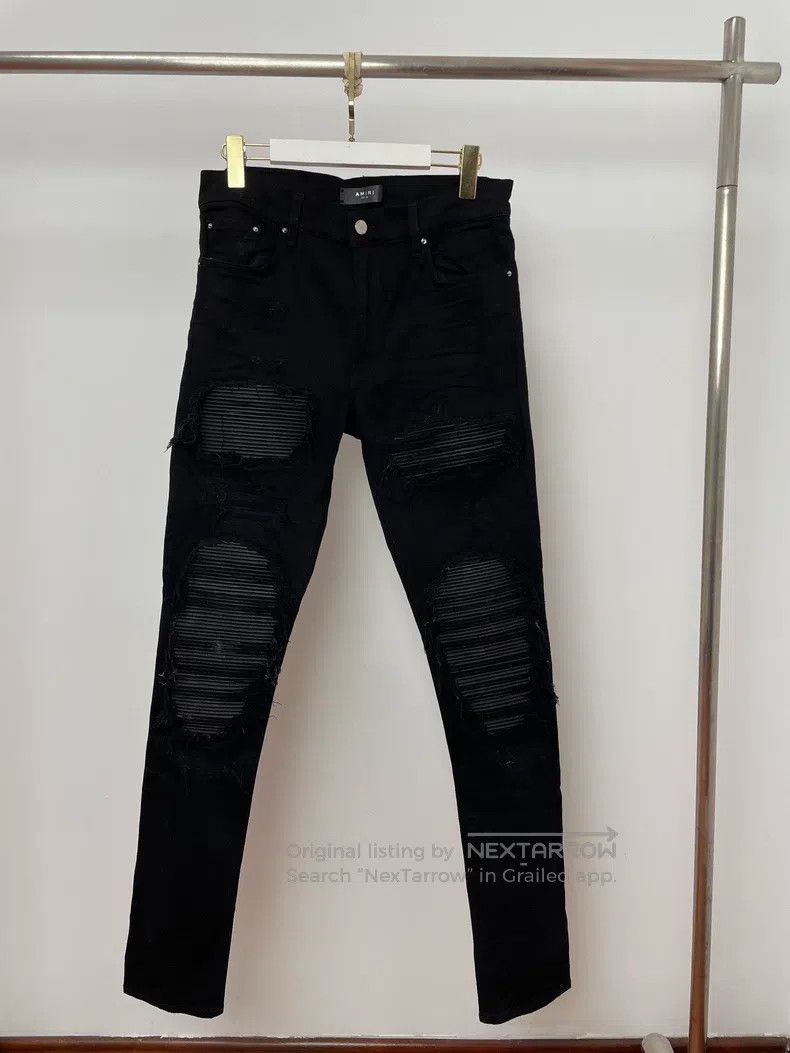 Amiri Size 32 Black ripped leather jeans
