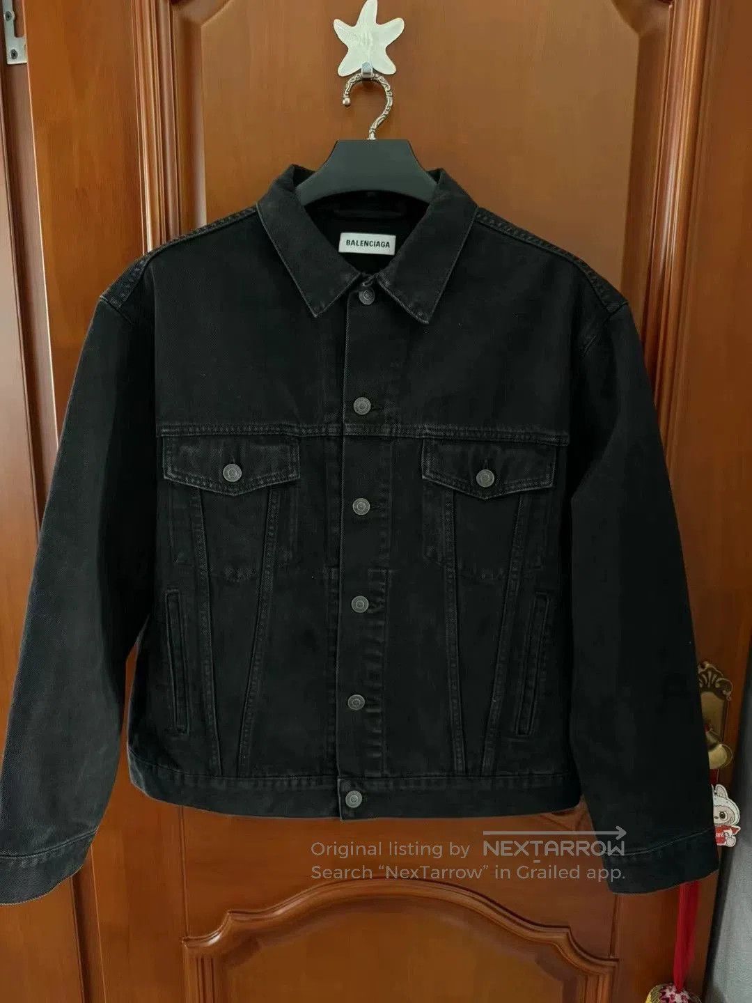 Balenciaga Balenciaga Black Denim Jacket with Crystal Logo. Size US XS / EU 42 / 0 - 2 Thumbnail