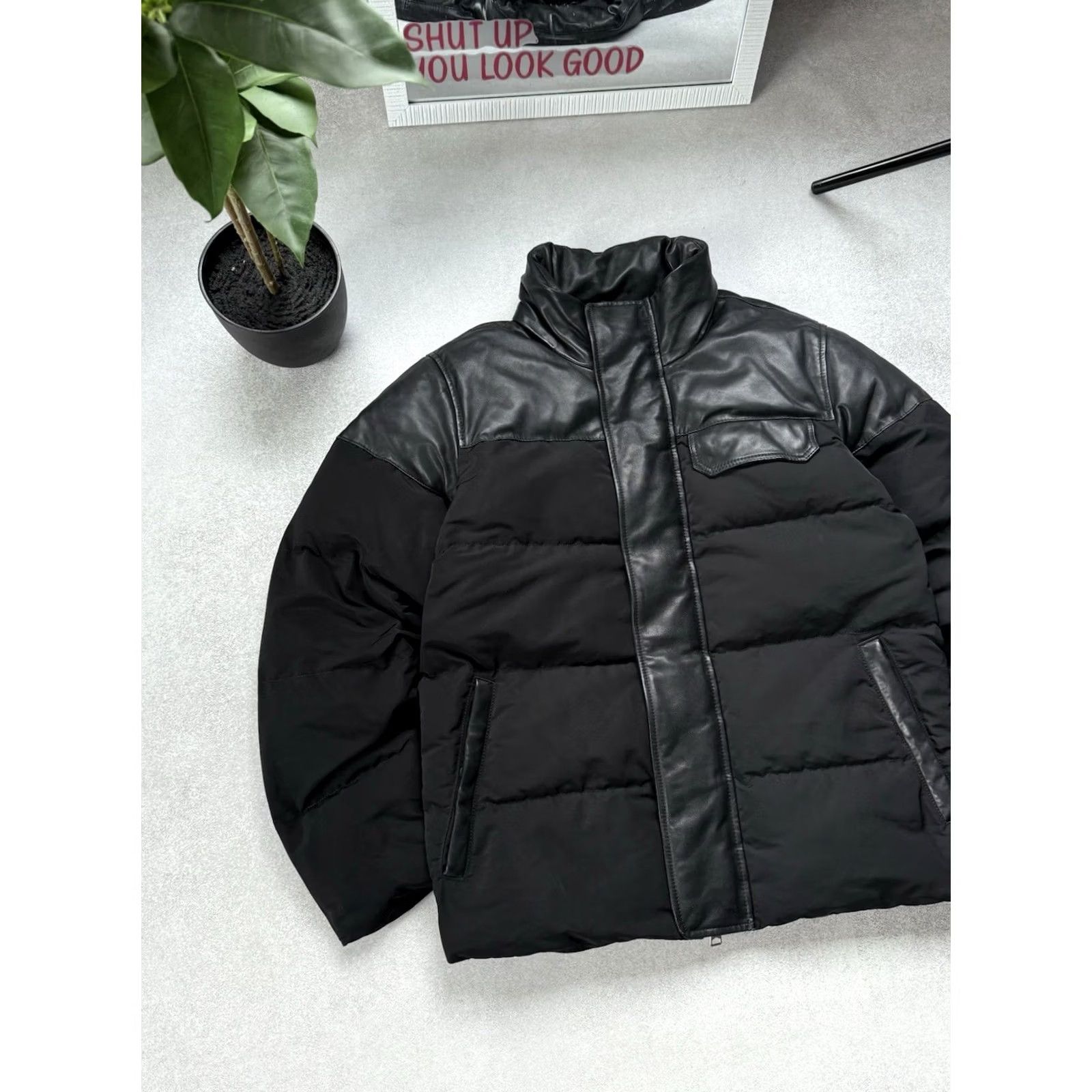 Allsaints AllSaints Leather Puffer Jacket Men’s Small Black Quilted Winter Coat Size US S / EU 44-46 / 1 - 3 Thumbnail