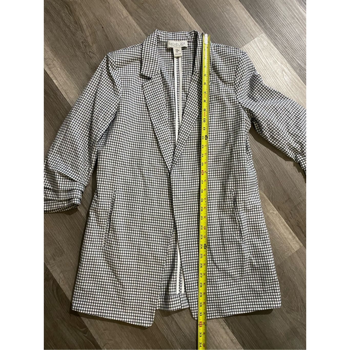 Rachel Zoe Rachel Zoe Blazer Black White Check Open Ruched Pockets Care Size M / US 6-8 / IT 42-44 - 4 Thumbnail