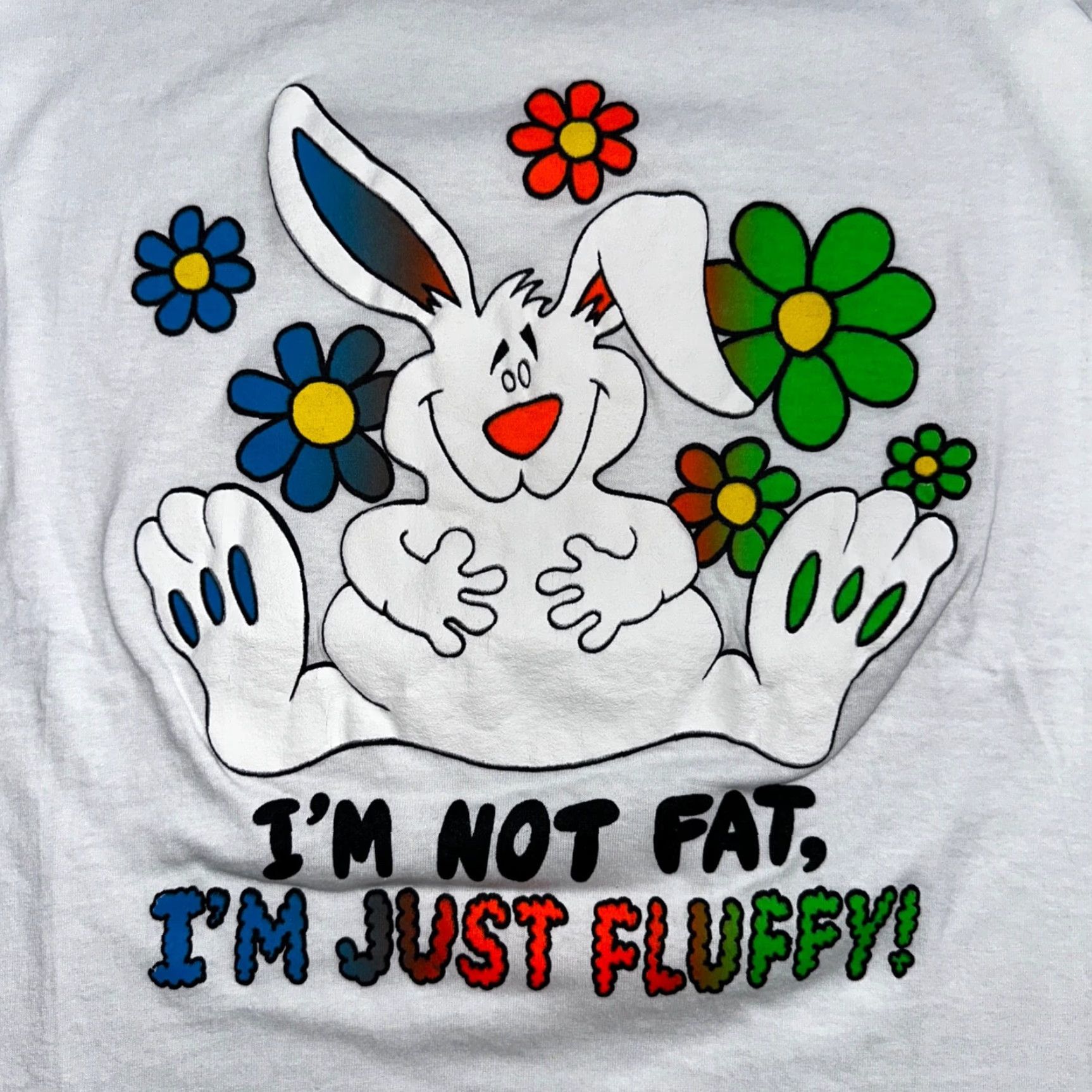 Vintage VINTAGE Screen Stars Bunny Not Fat But Fluffy Funny Graphic T-Shirt Men 2XL White 70s 80s 90s Size US XXL / EU 58 / 5 - 2 Thumbnail