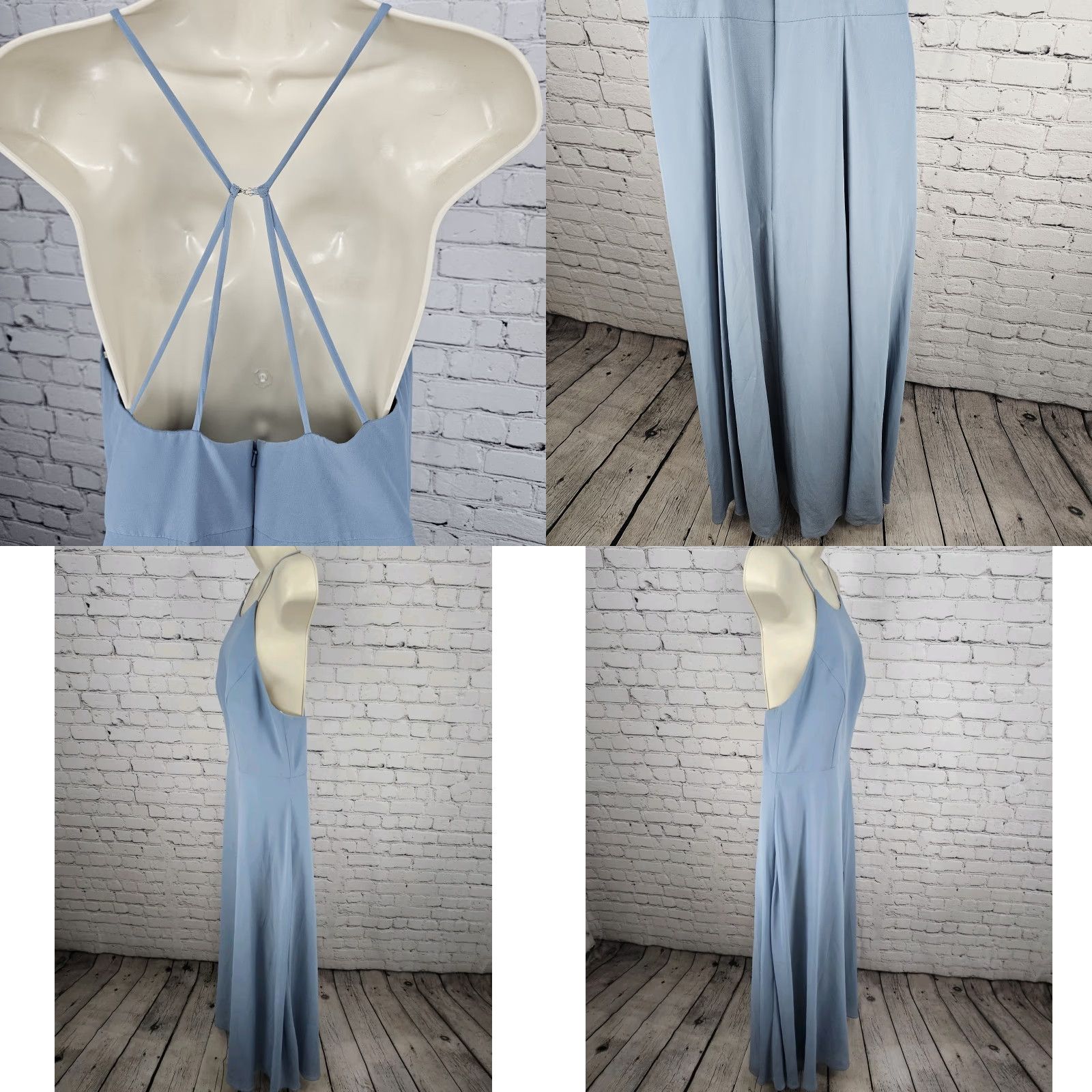 Vintage Jenny Yoo Dress Maxi Bridesmaid Blue Chiffon Open Back Strappy Side Slit 10 Size L / US 10 / IT 46 - 9 Thumbnail