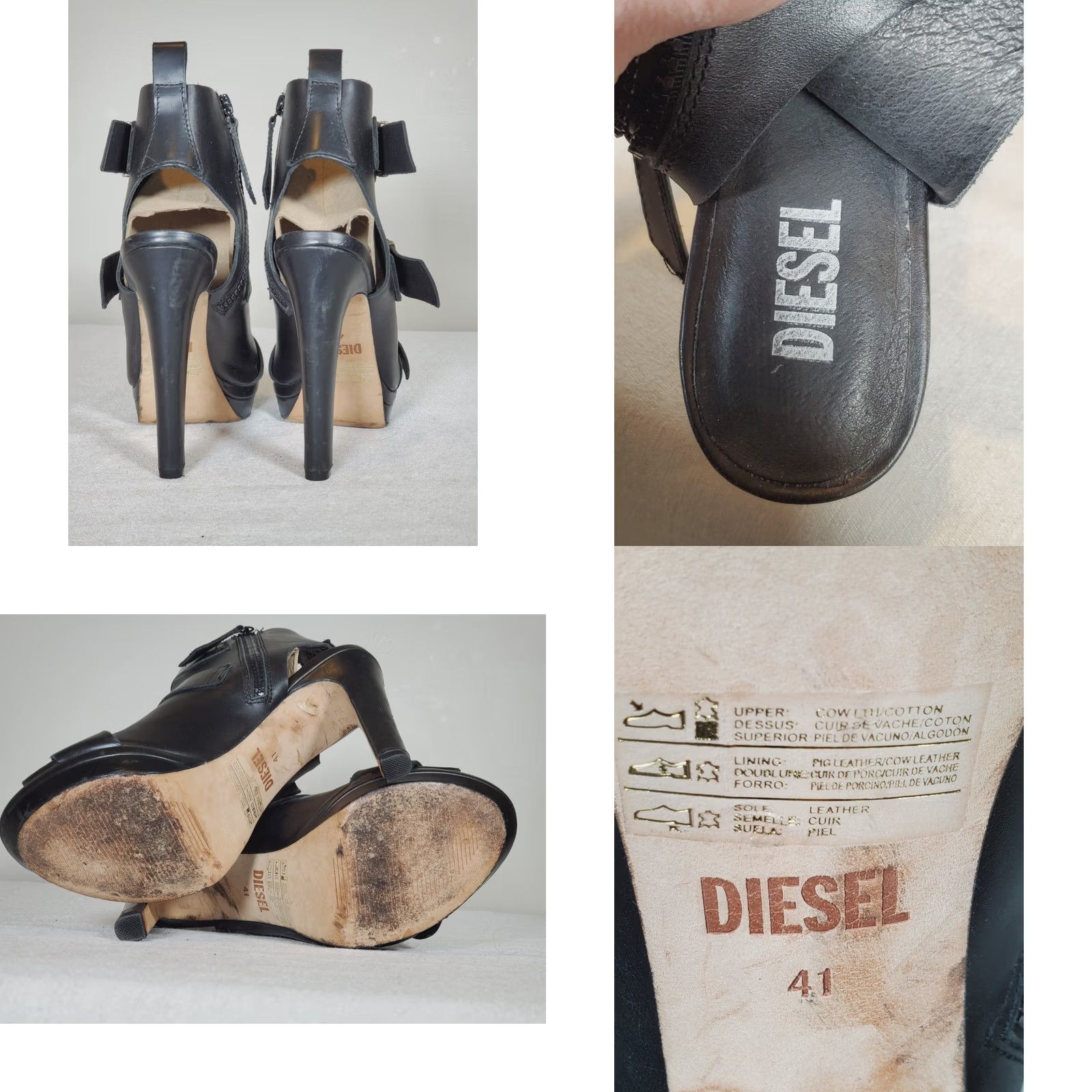 Diesel Diesel Riley Black Leather Strappy Platform High Heeled Sandals Women's US 10 EU 41 Size US 10 / IT 40 - 8 Thumbnail