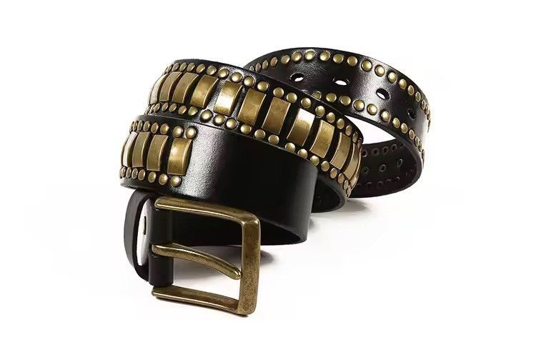Japanese Brand 120 cm Outdoor retro punk rock studded leather belt Size ONE SIZE - 4 Thumbnail