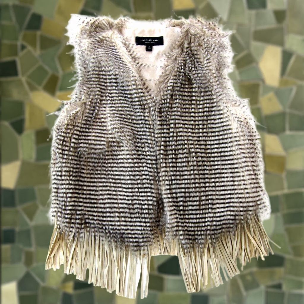 Andrew Marc Andrew Marc New York Faux Fur Vest Women Small Fringe Stripe Brown Beige Size S / US 4 / IT 40 - 1 Thumbnail