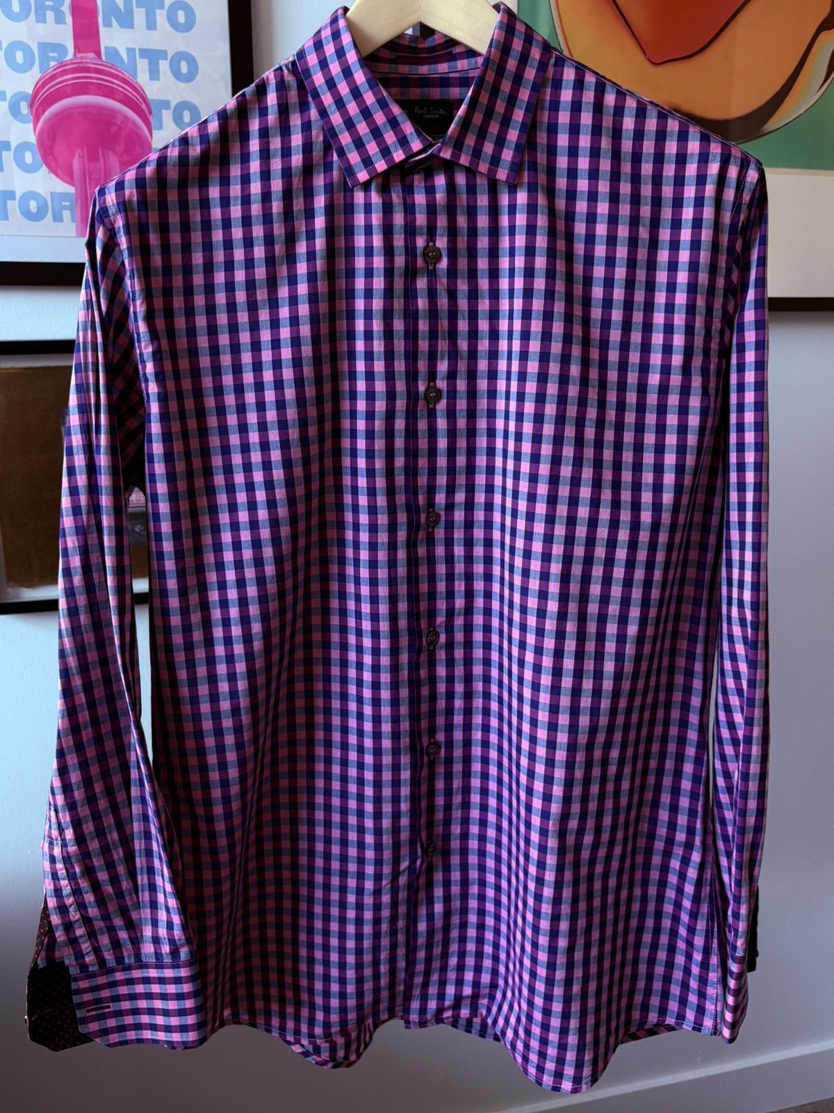 Paul Smith Paul Smith Dress Shirt Gingham Pink/Purple/Blue Slim Fit Size US M / EU 48-50 / 2 - 1 Thumbnail