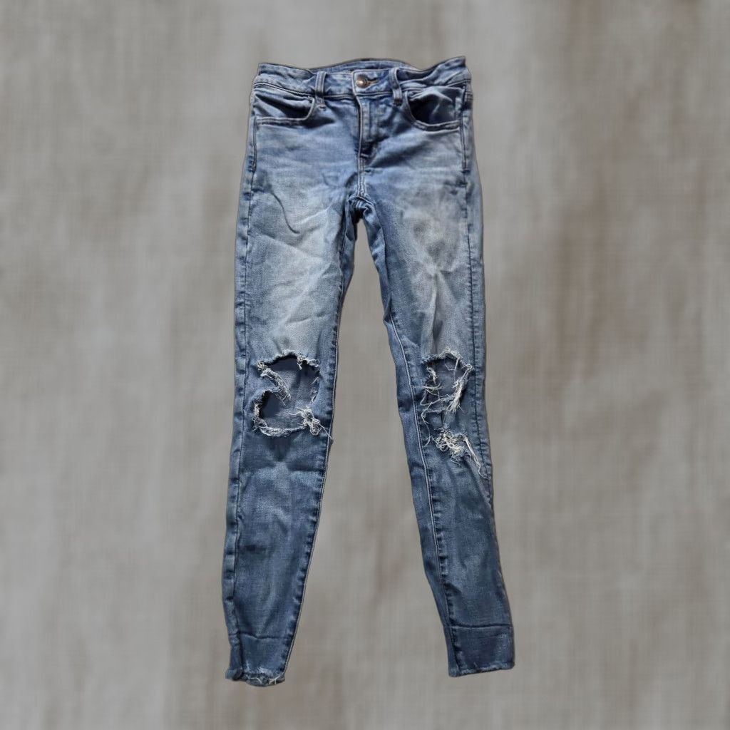 American Eagle Outfitters American Eagle High Rise Distressed Skinny Jegging Jeans Women's Blue Size 2 Size 26" / US 2 / IT 38 - 1 Thumbnail