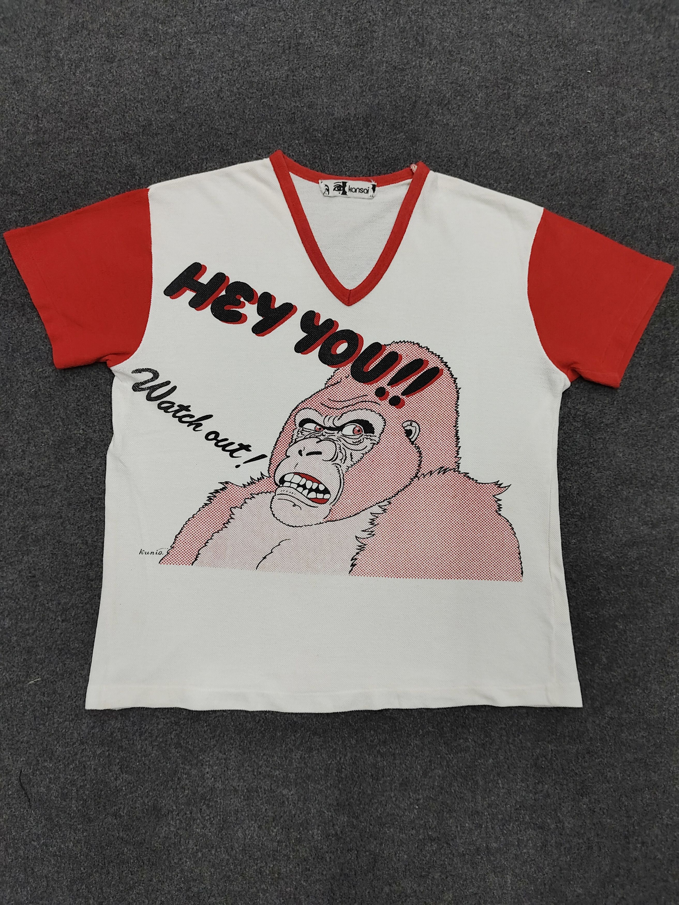 Kansai Yamamoto 80s Kansai Yamamoto- Archive Gorilla Graphic V-Neck Tee Size US M / EU 48-50 / 2 - 1 Thumbnail