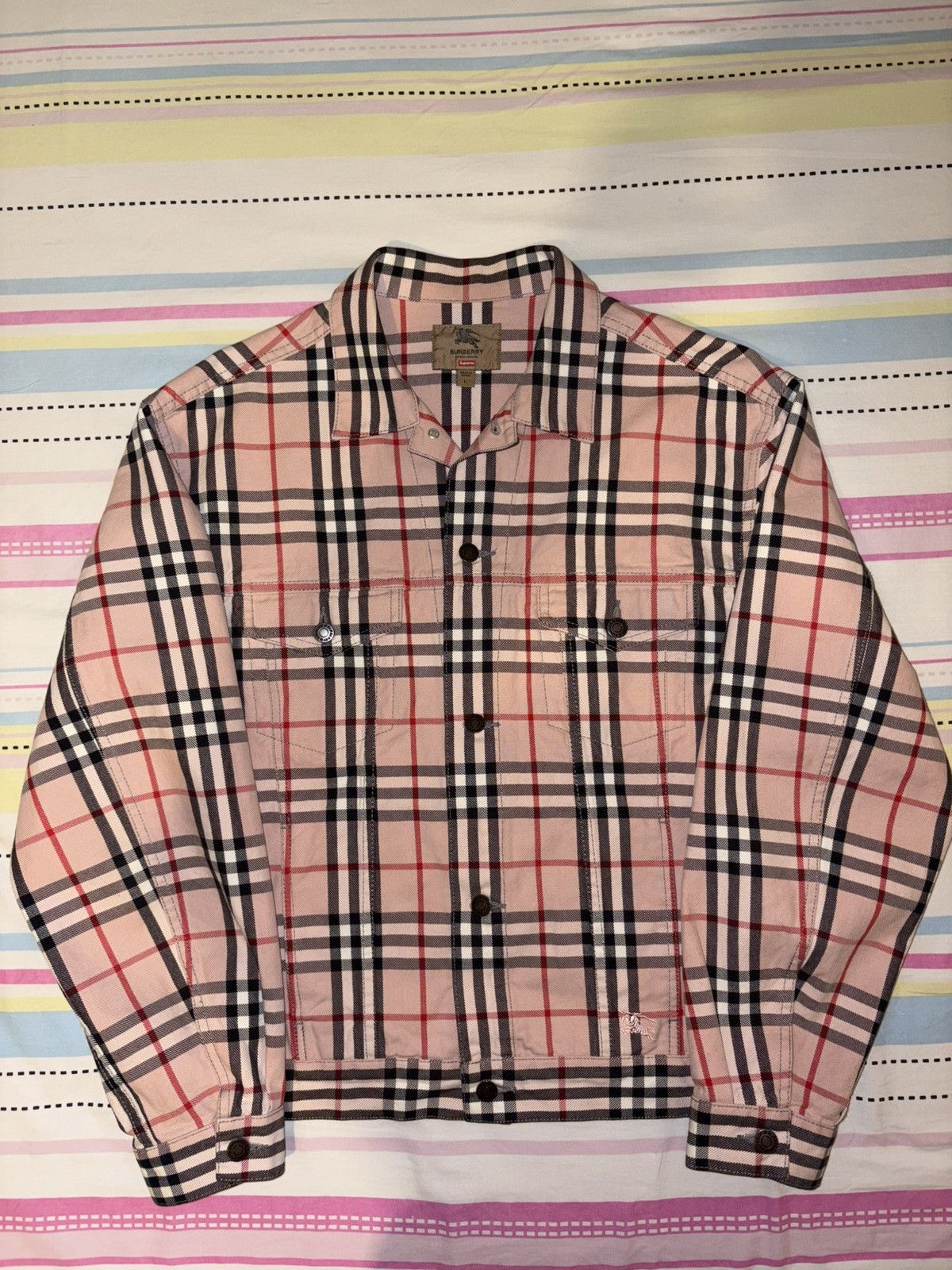 Burberry × Supreme Supreme Burberry Pink Nova Check Denim Jacket Size US L / EU 52-54 / 3 - 1 Thumbnail