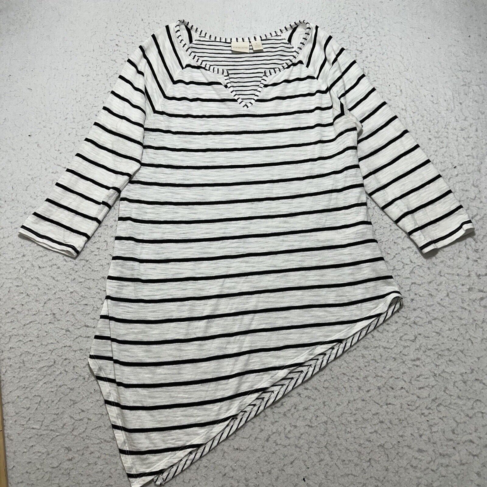 Chicos Chico's Medium Asymmetrical Hem Black White Striped Blouse Size M / US 6-8 / IT 42-44 - 1 Thumbnail