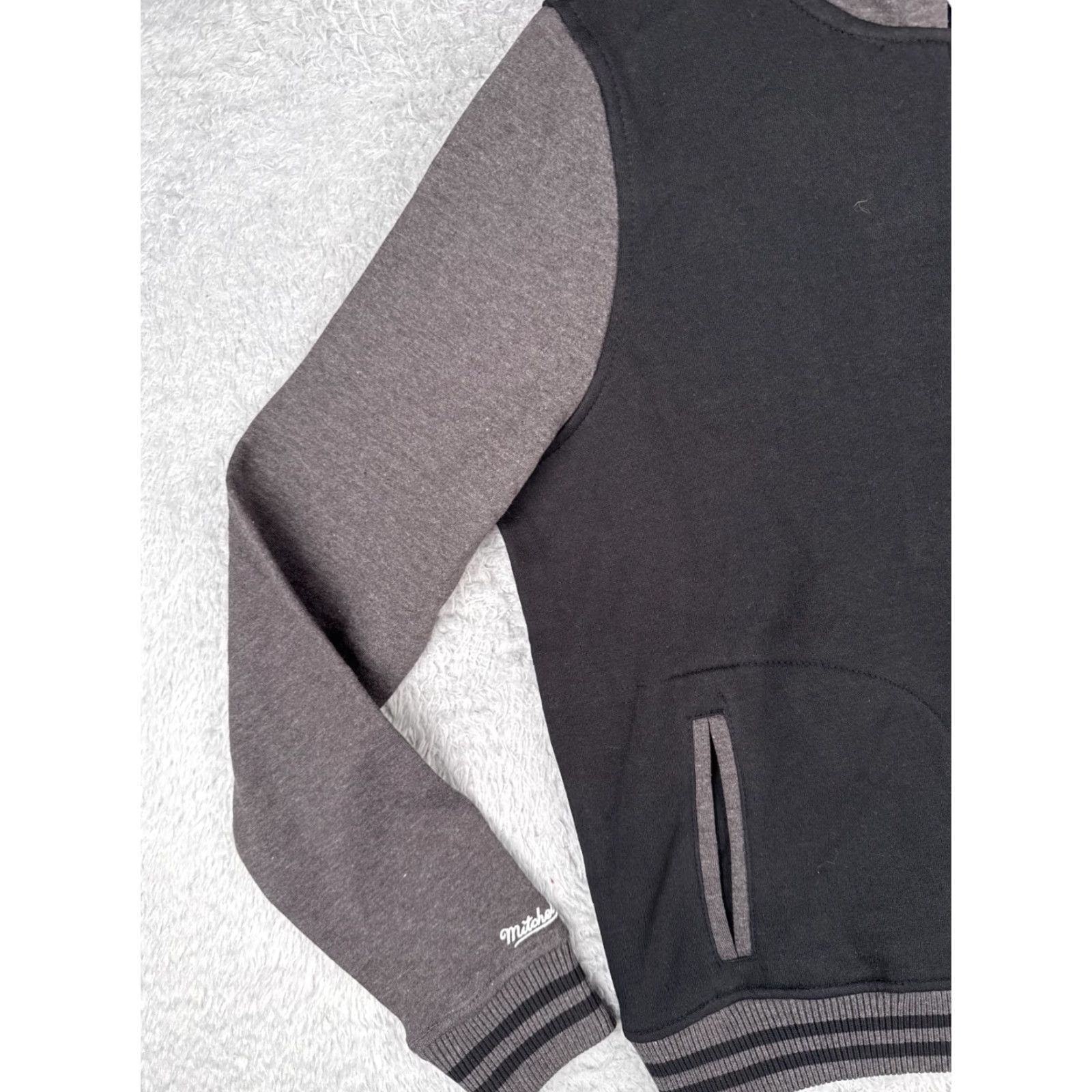 Mitchell & Ness Mitchell & Ness Varsity Jacket Adult Large Black Gray Fleece Lined Hooded Cotton Size US L / EU 52-54 / 3 - 3 Thumbnail