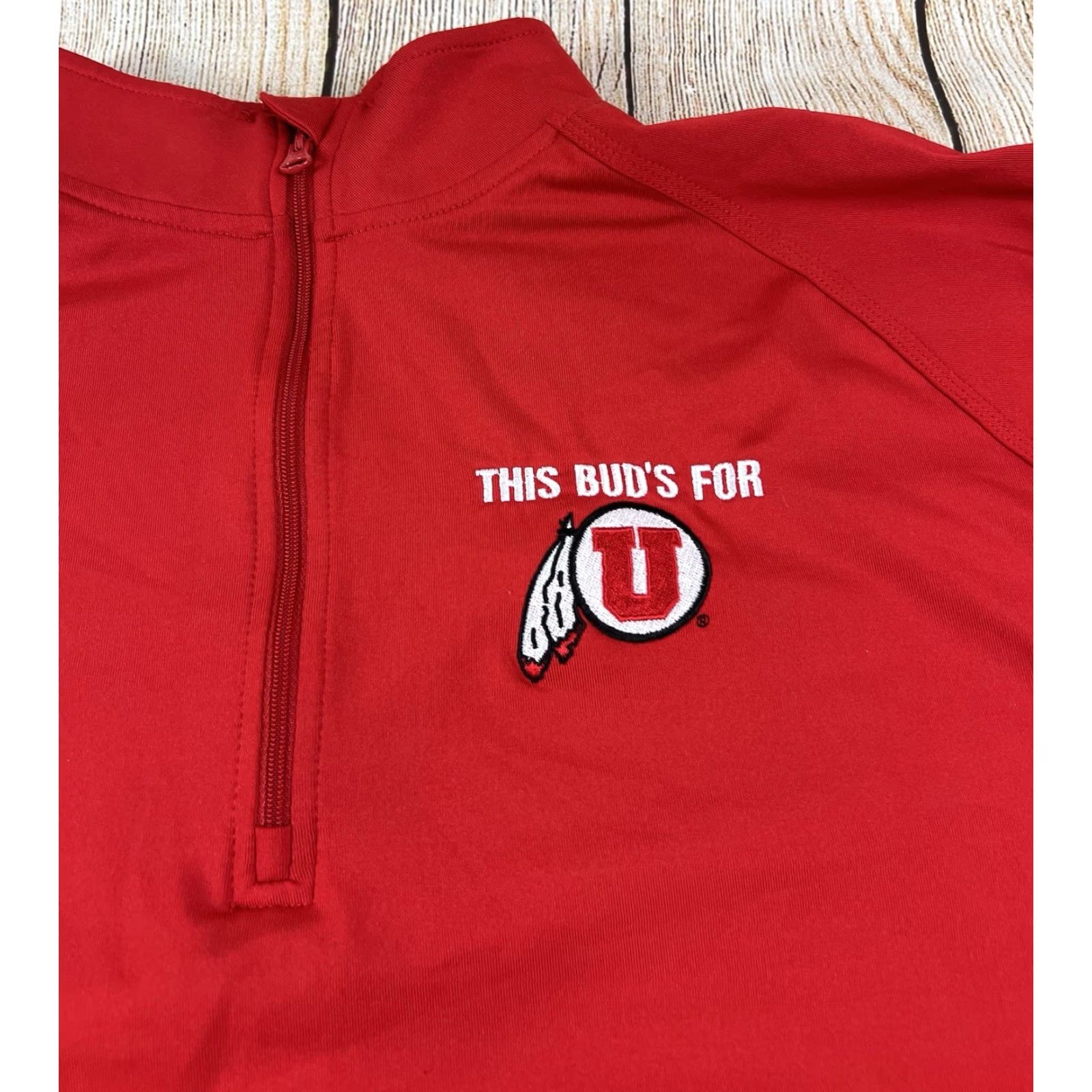 Budweiser Sport-Tek 1/4 Zip Pullover Red M Utah Utes This Buds For U Budweiser Sports Mens Size US M / EU 48-50 / 2 - 4 Thumbnail