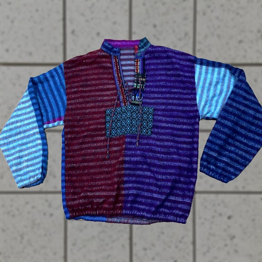 AQUA Hippie Surfer Beach Sweater Adult L Tribal Knit Aqua Purple Red ColorBlock 44" Ensemble Size L / US 10 / IT 46 - 1 Thumbnail