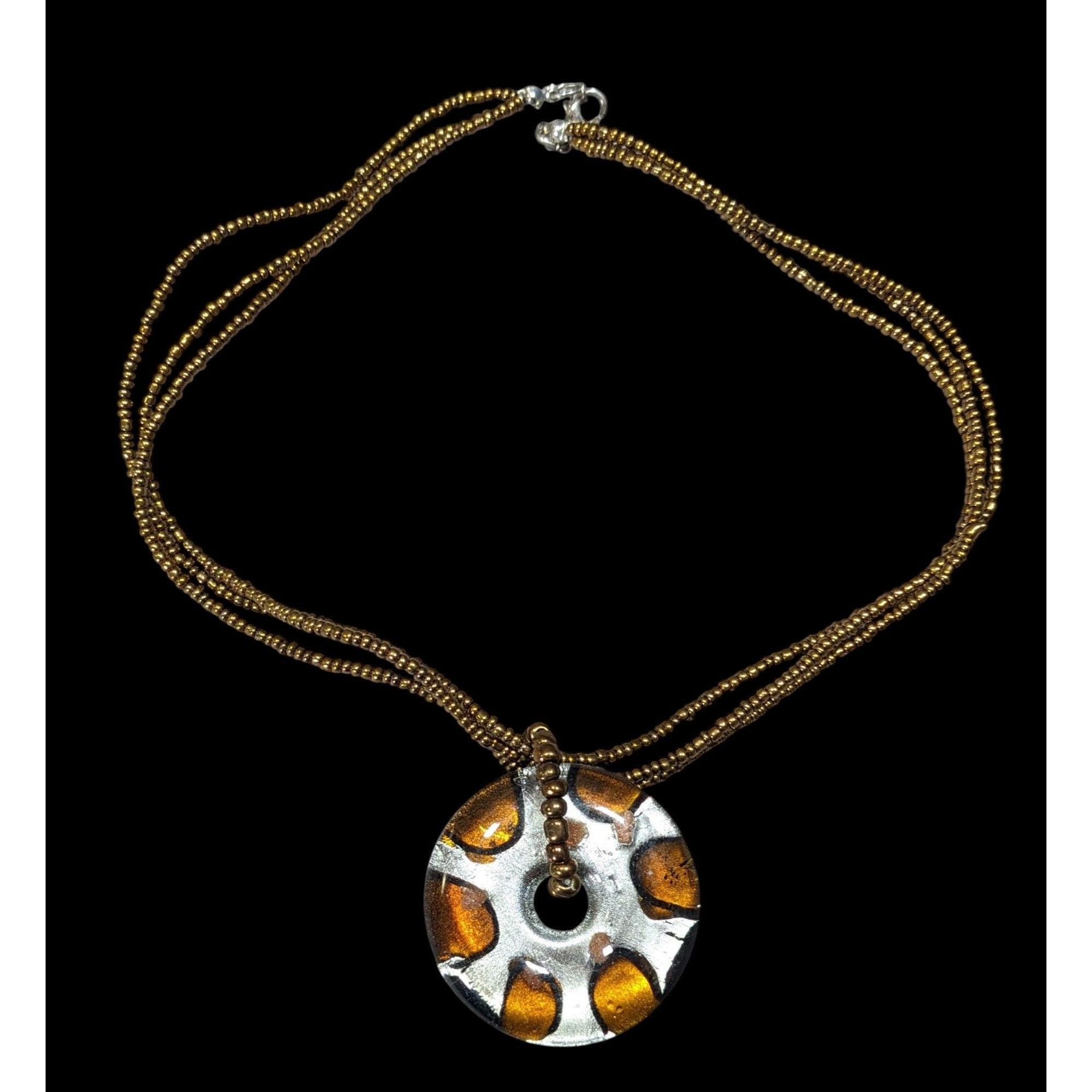 Other Metallic Glass Donut Pendant Necklace Silver And Gold Tone W Size ONE SIZE - 1 Thumbnail