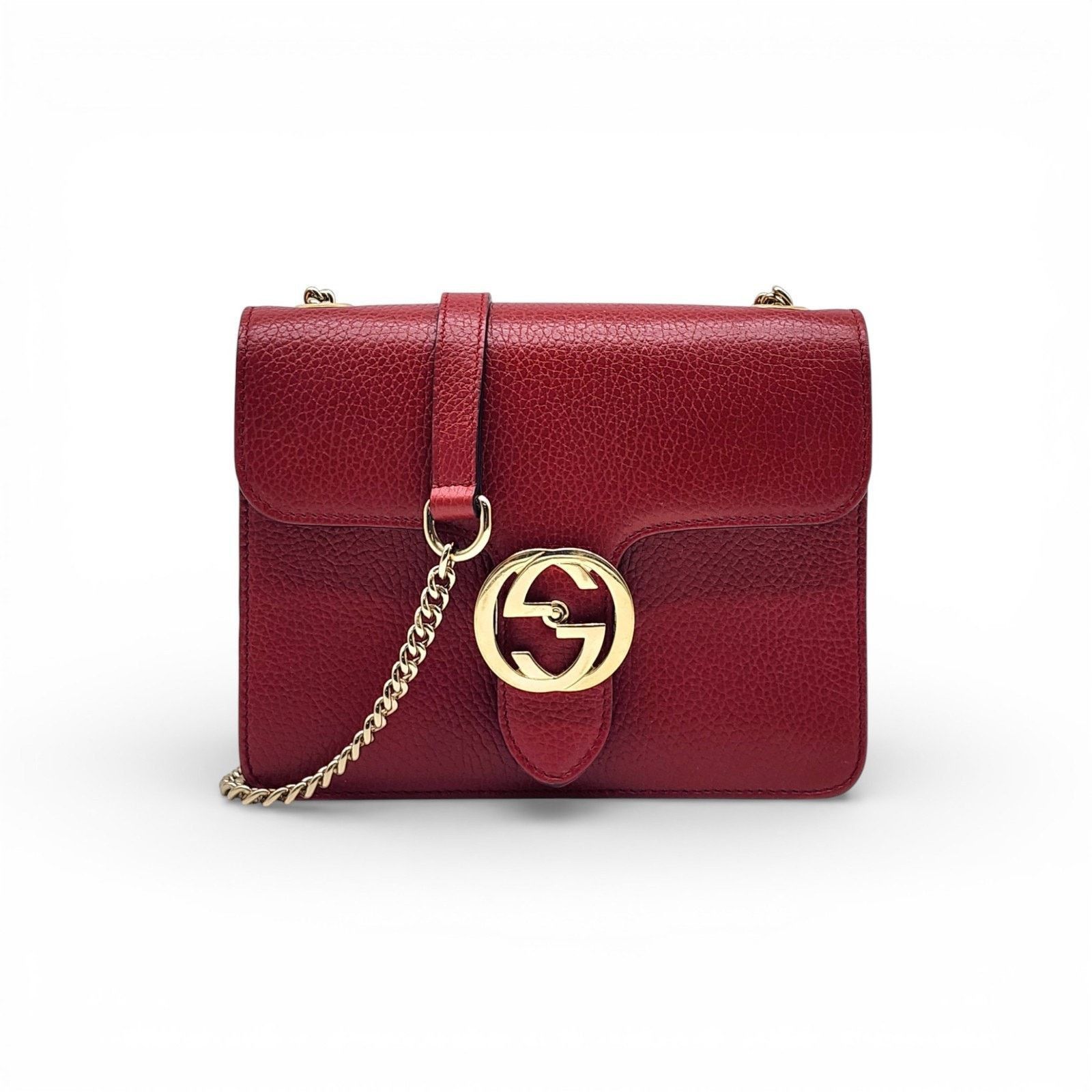 Gucci Gg Marmont Dollar Leather Crossbody Shoulder Chain Bag Red, Women's
