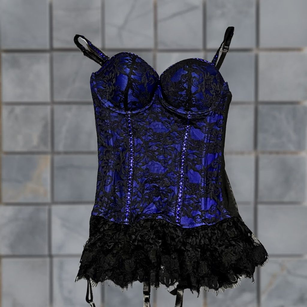 Vintage Seven 'til Midnight Womens XL Black Purple Lace Bra Size XL / US 12-14 / IT 48-50 - 1 Thumbnail