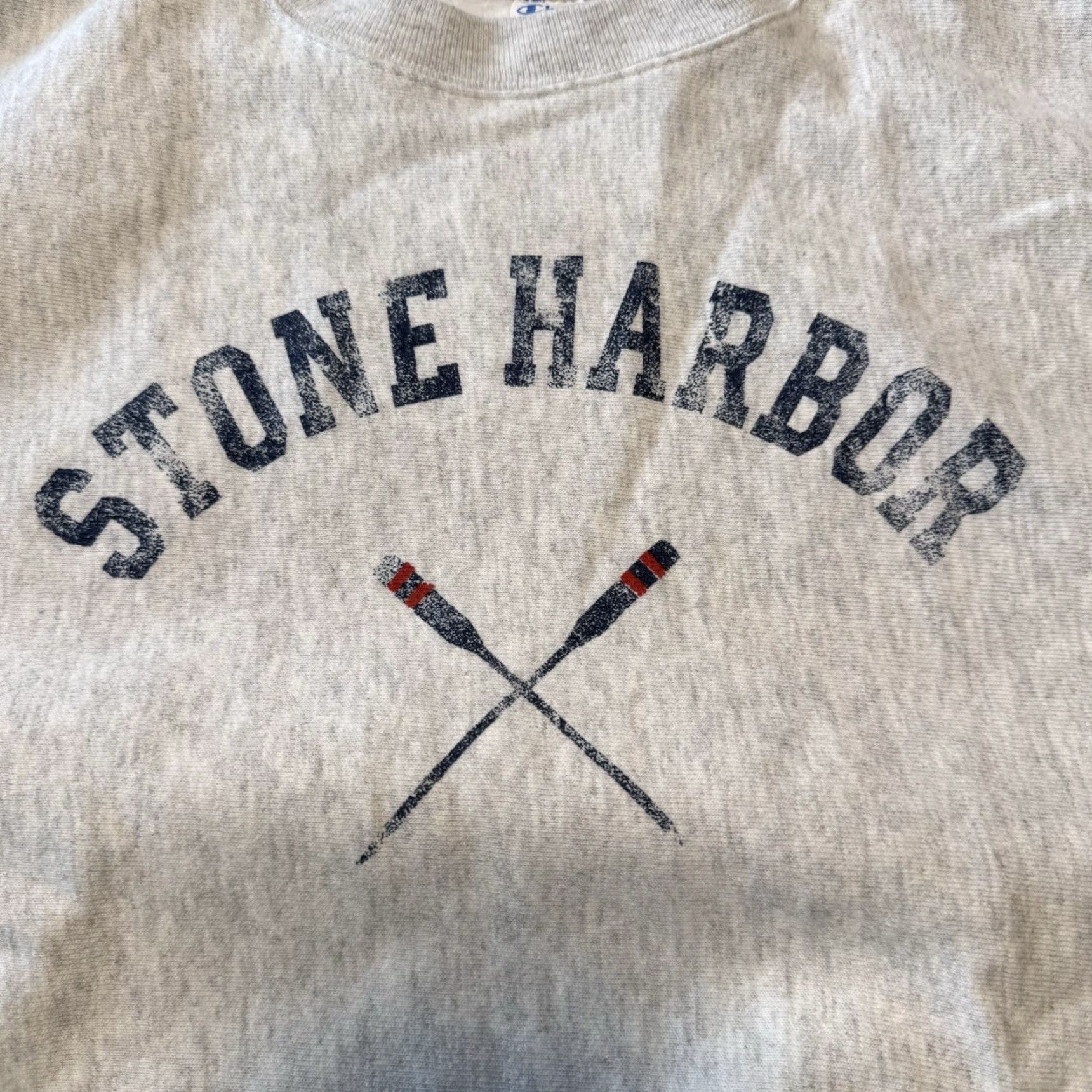 Champion VINTAGE Champion Sweatshirt Men Medium Gray Stone Harbor Crewneck Pullover Reverse Weave Graphic Print Logo USA 26" long by 22.5" Size US M / EU 48-50 / 2 - 3 Thumbnail