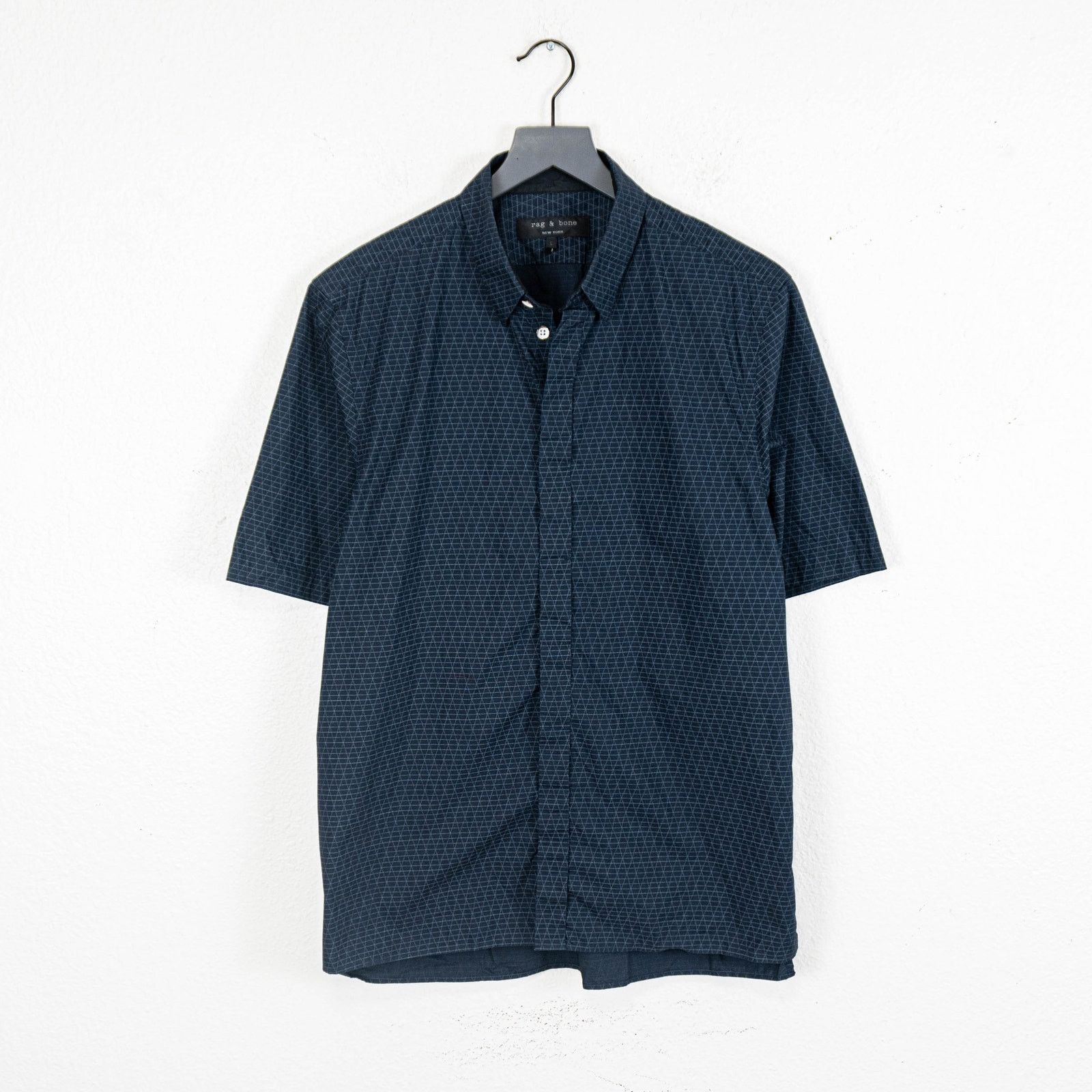 Rag & Bone Rag & Bone NY Short Sleeve Button up Shirt Navy Geo Print L Size US L / EU 52-54 / 3 - 1 Thumbnail