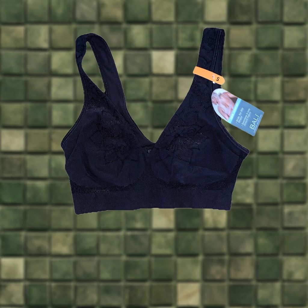 Vintage Bali Floral Print Womens Bra Small NWT-12526 Black S Size ONE SIZE - 1 Thumbnail