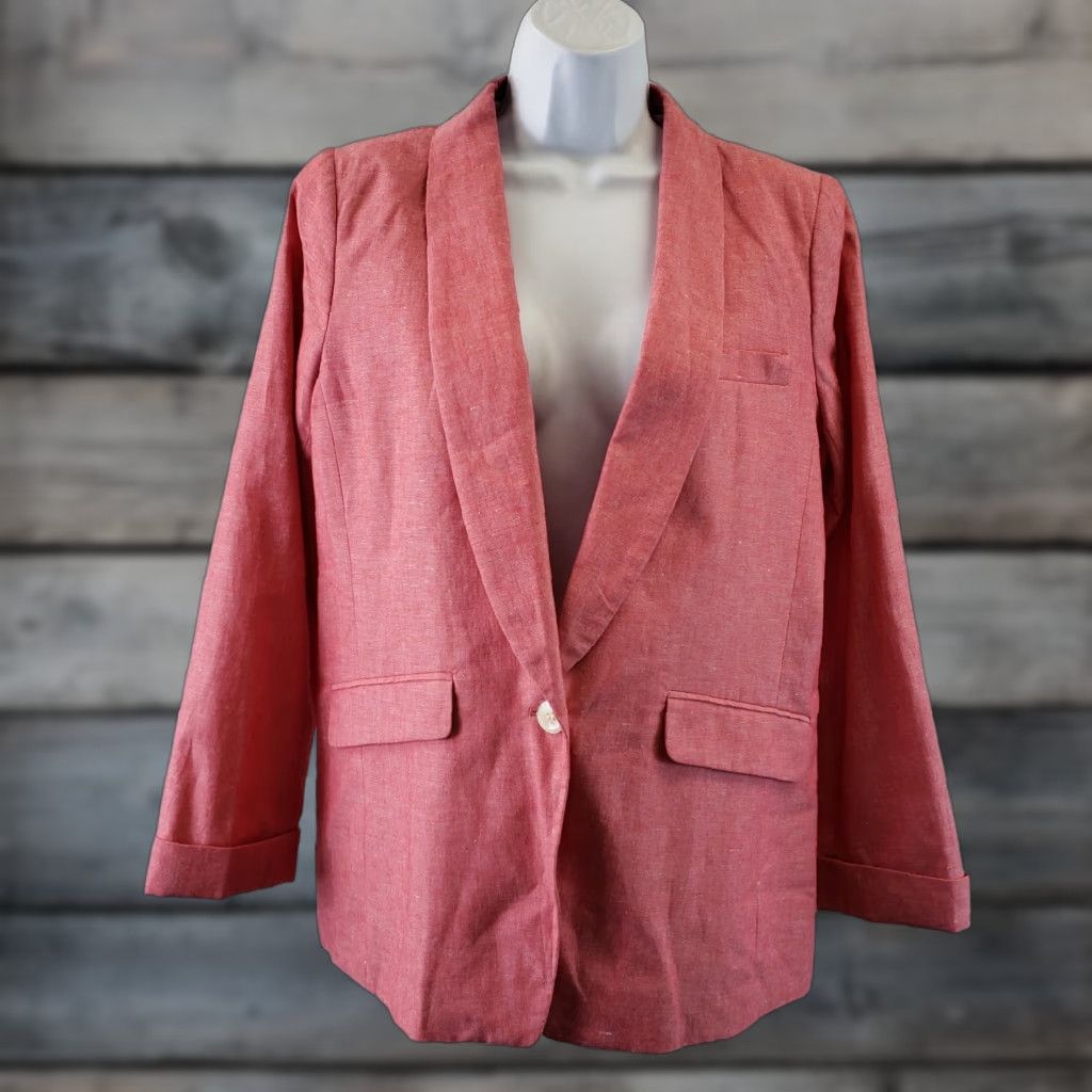 J.Crew J.CREW Blazer Womens Unstructured Sz 10 Red Cotton Linen Blend Shirt / Jacket (Regular) - Blazer - 10 - Red - Solid - Women Size L / US 10 / IT 46 - 1 Thumbnail