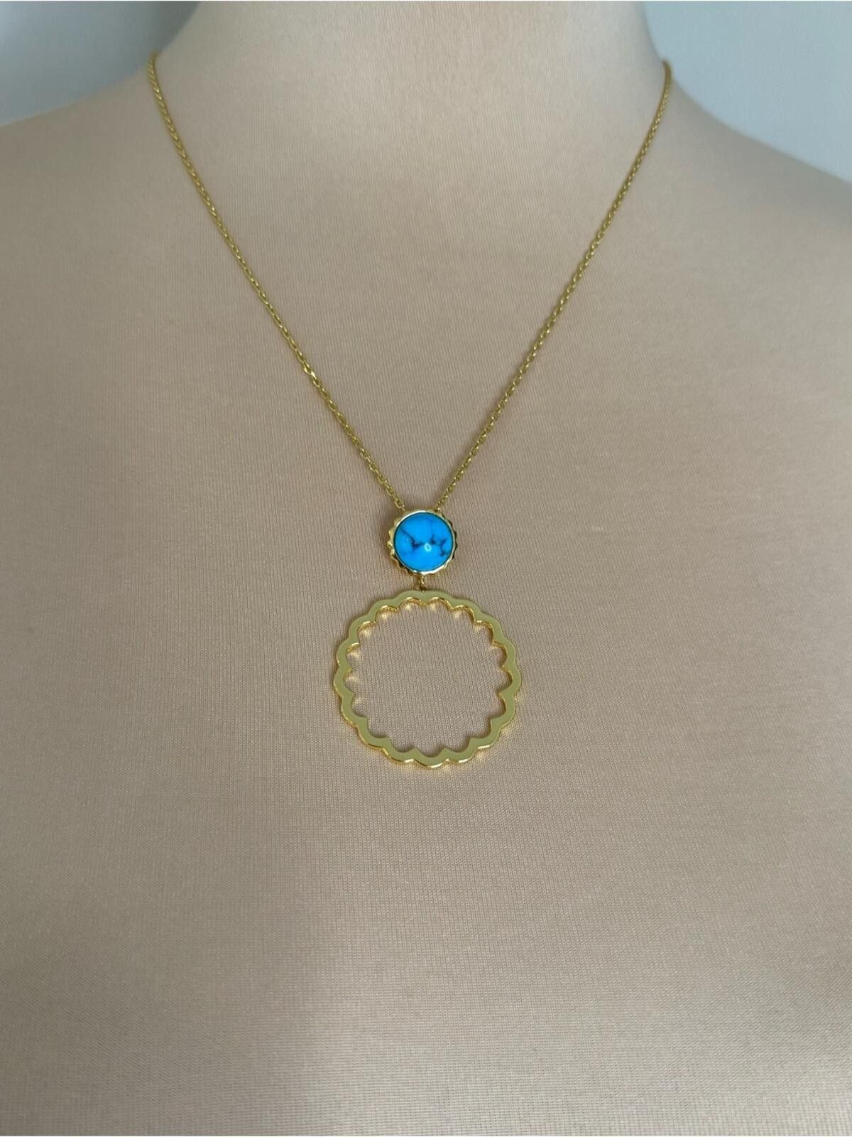 Other Turquoise & gold toned pendant chain line necklace Size ONE SIZE - 2 Thumbnail