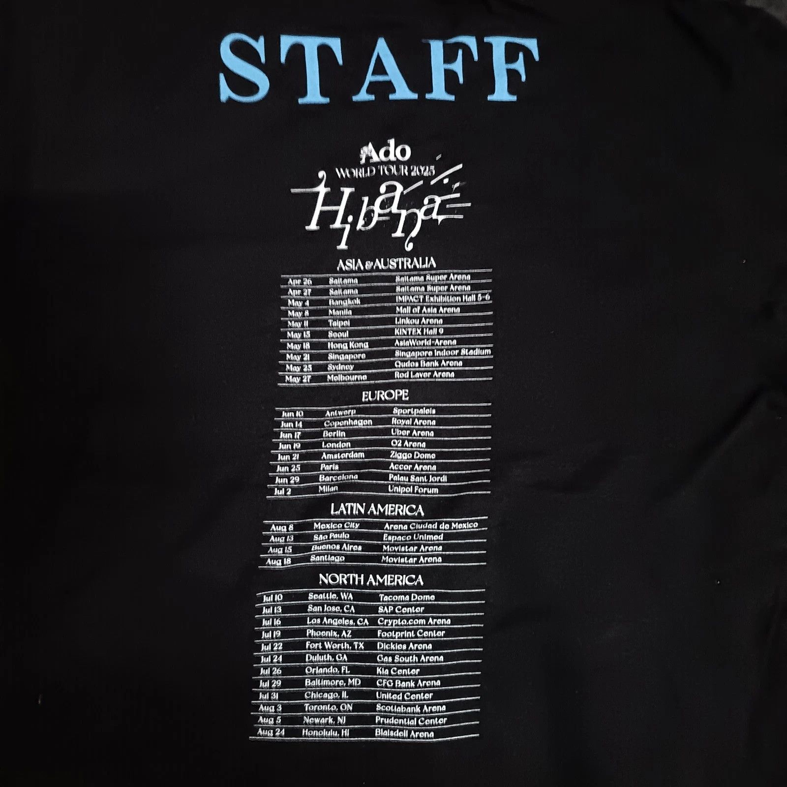 Anime Ado Hibana World Tour Japanese Music Jpop Concert Staff Tee Size US XL / EU 56 / 4 - 5 Thumbnail