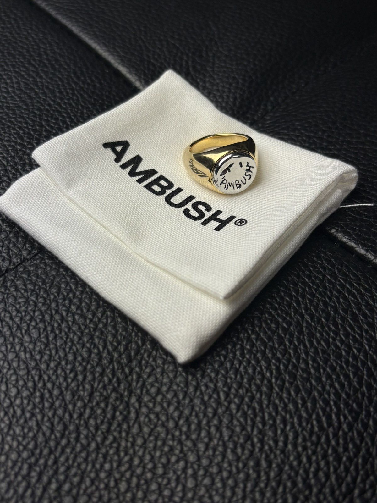 Ambush pinky smile logo ring gold plated
