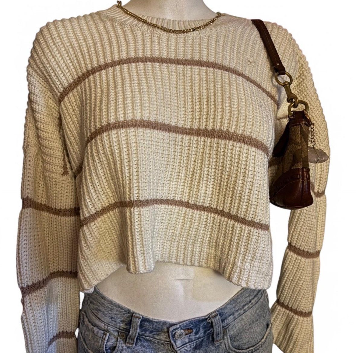 Other White & Brown Oversized Striped Sweater Size S / US 4 / IT 40 - 2 Thumbnail