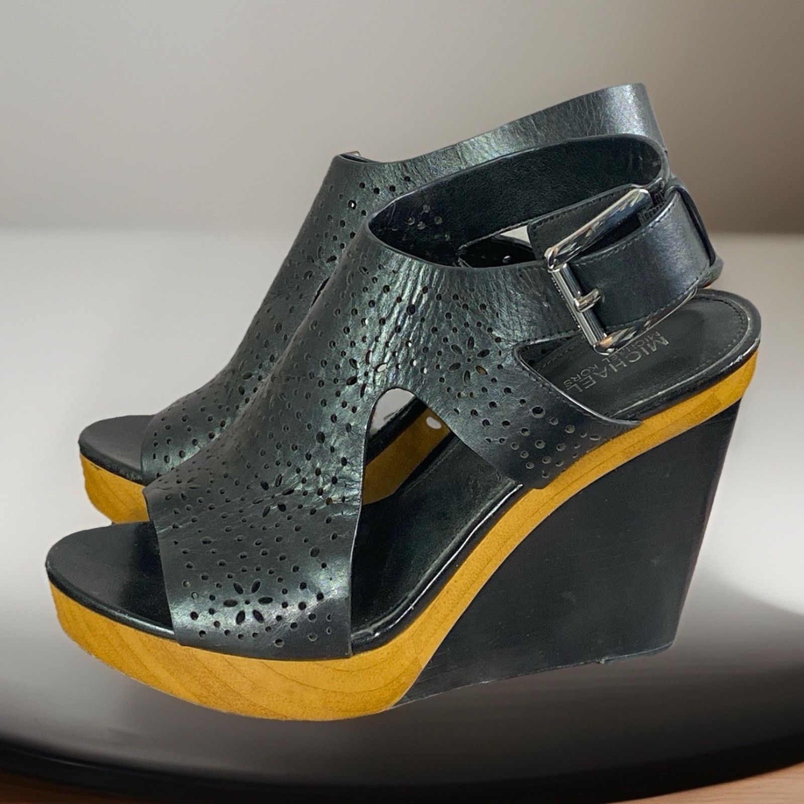 Michael Kors Michael Michael Kors Josephine 7.5 Black Leather Wedge Size US 7.5 / IT 37.5 - 1 Thumbnail