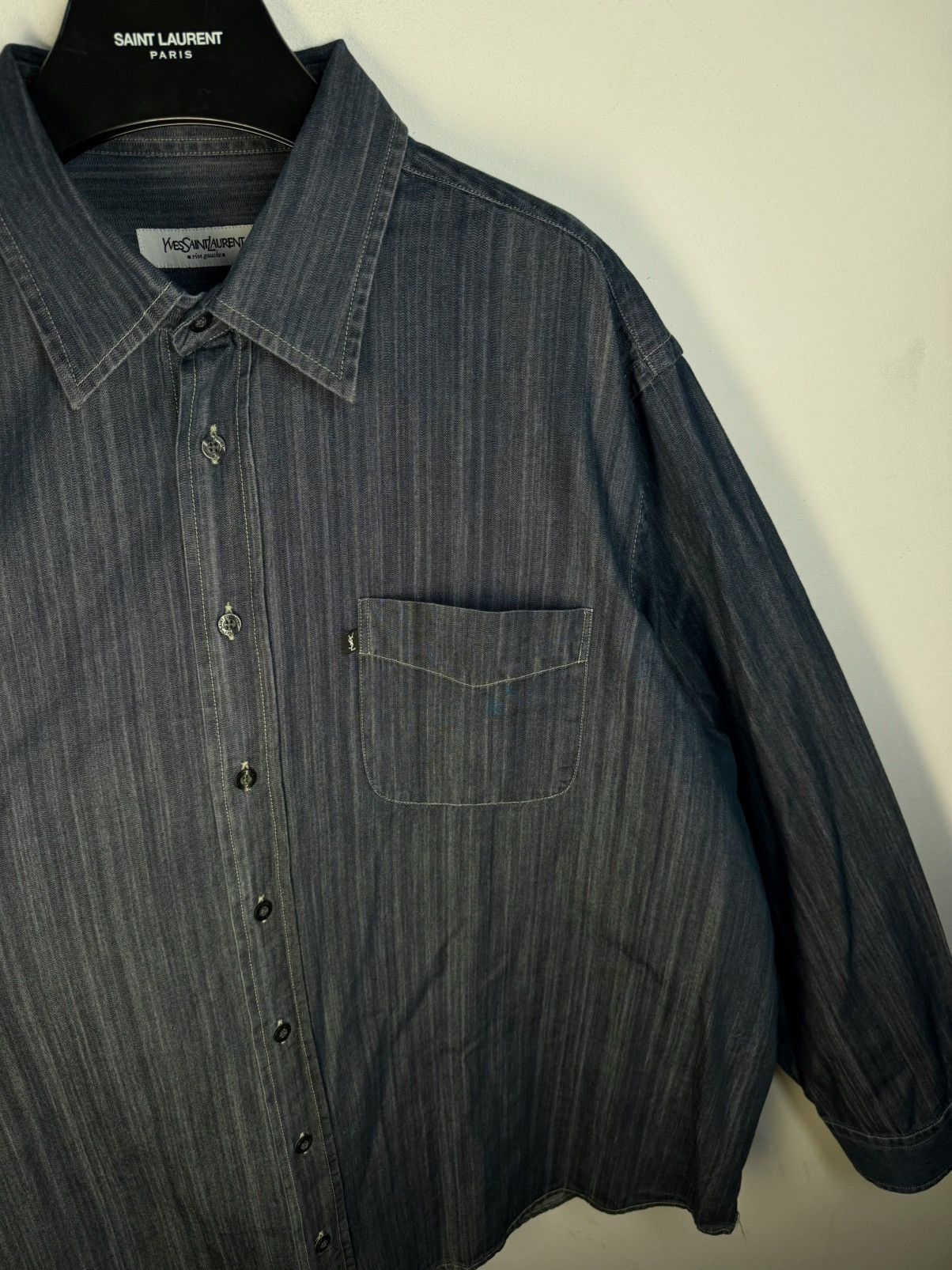 Yves Saint Laurent 🇮🇹 YSL Denim Shirt Rive Gauche Overshirt Button Up Collar Size US XL / EU 56 / 4 - 13 Thumbnail