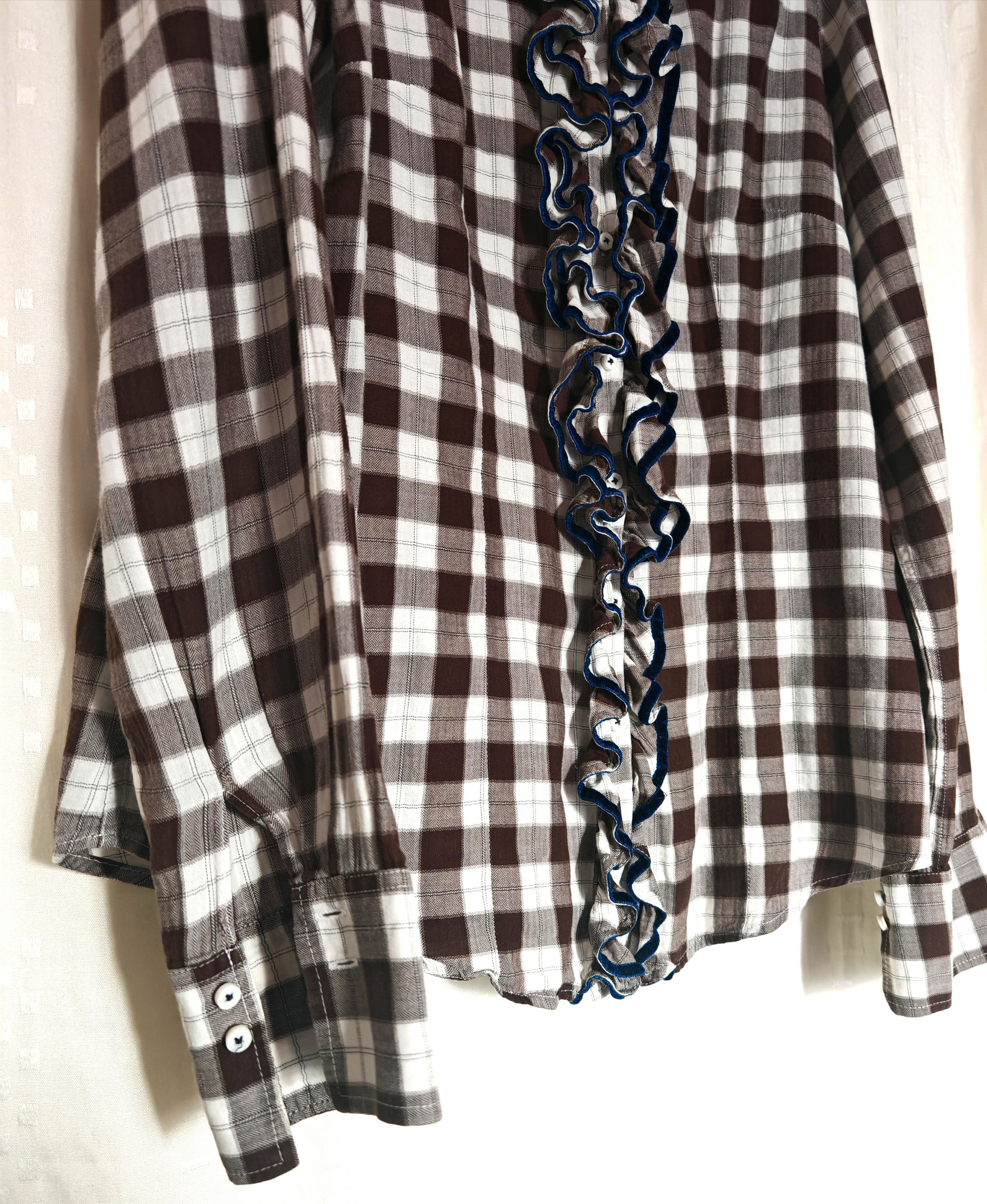 Vintage Rare VTG Checked Flannel Button Up Shirt Ruffled Front Size M / US 6-8 / IT 42-44 - 4 Thumbnail