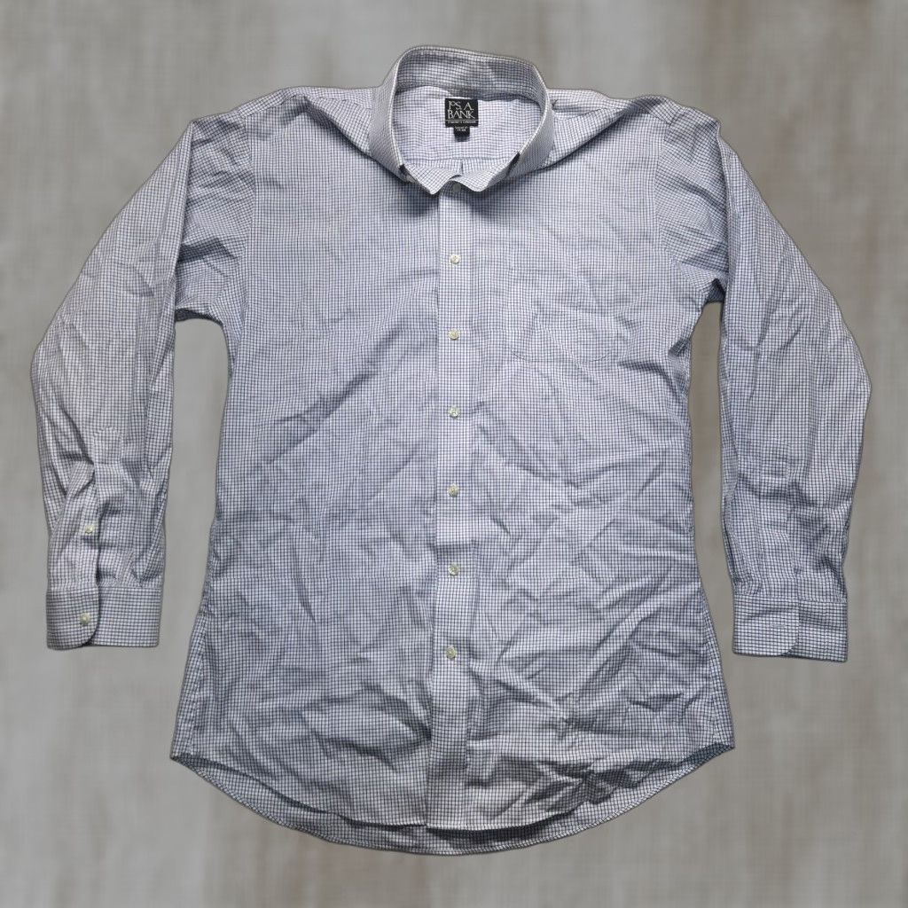 Jos. A. Bank VINTAGE Jos. A. Bank Men’s Dress Shirt Long Sleeve Blue White Striped 17 Regular Fit Business Casual Size 46R - 1 Thumbnail