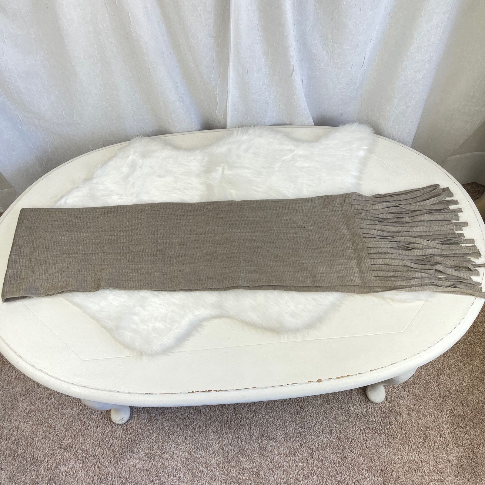 Other Light Brown Taupe Knit Fringe Scarf Soft Cozy Minimalist NWT Size ONE SIZE - 3 Thumbnail