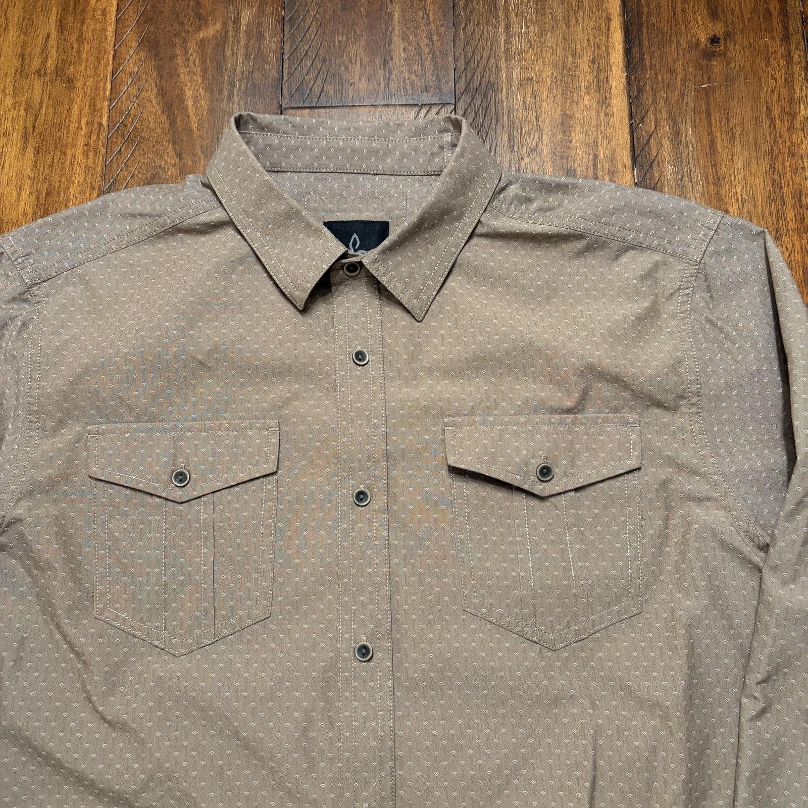 Prana PrAna Shirt Mens Medium Beige Geometric Print Button Front Size US M / EU 48-50 / 2 - 3 Thumbnail