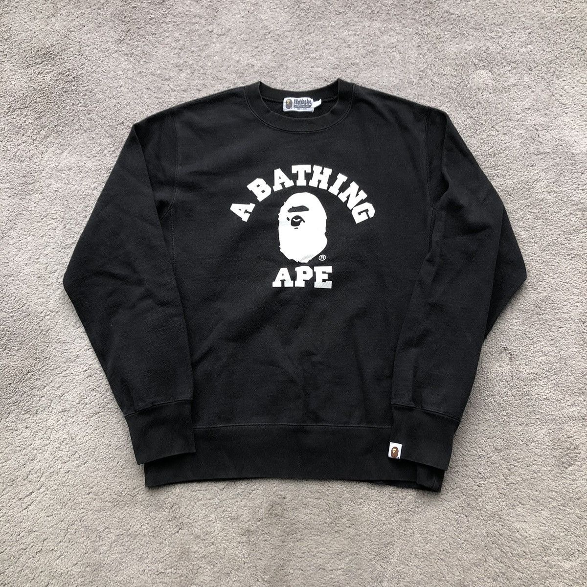 image of Bape A Bathing Ape Crewneck Jumper Sweatshirt Vintage in Black, Men's (Size Medium)