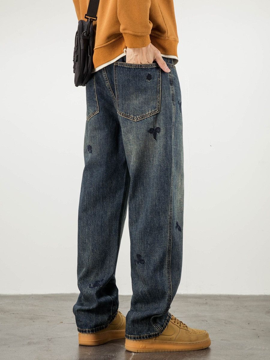 Vintage Men's straight loose American retro embroidered jeans Size US 32 / EU 48 - 4 Thumbnail