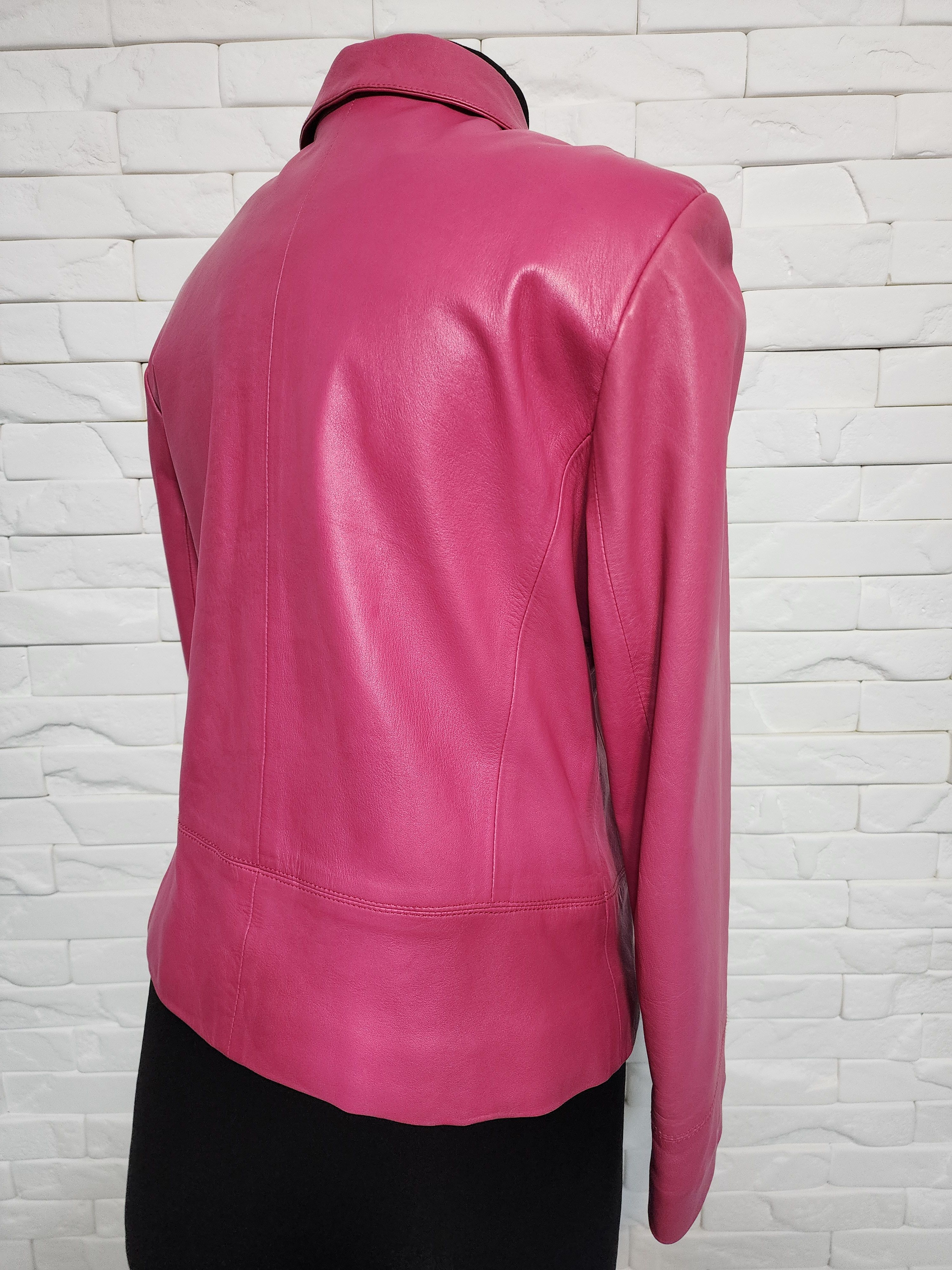 Designer Pink Leather Women's Sporty Jacket: Size M / US 6-8 / IT 42-44 - 5 Thumbnail