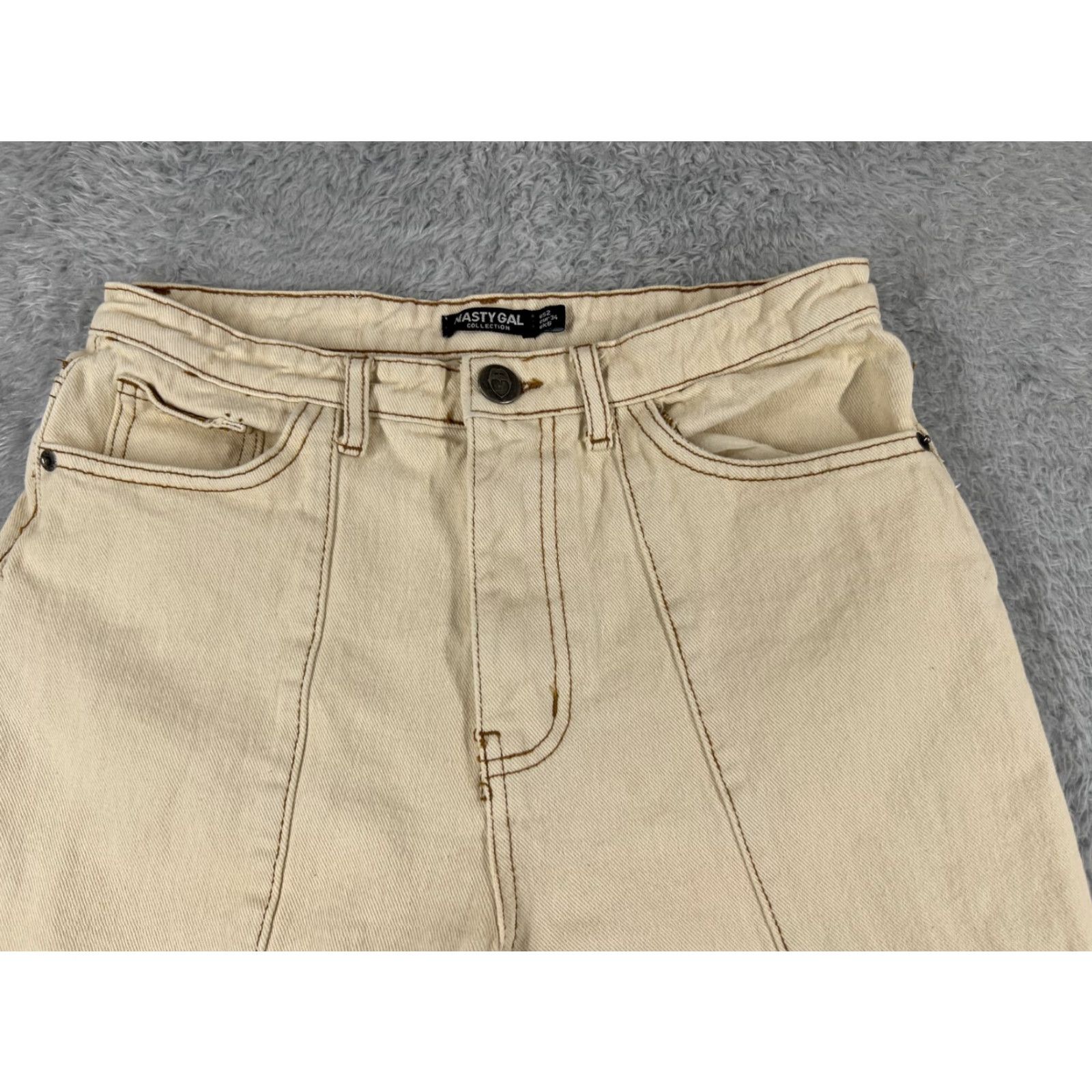 Nasty Gal Vintage Nasty Gal Women's Wide Leg Denim Jeans 26x2 Mid Rise Beige Cotton Raw Hem 90s Size 26" / US 2 / IT 38 - 4 Thumbnail