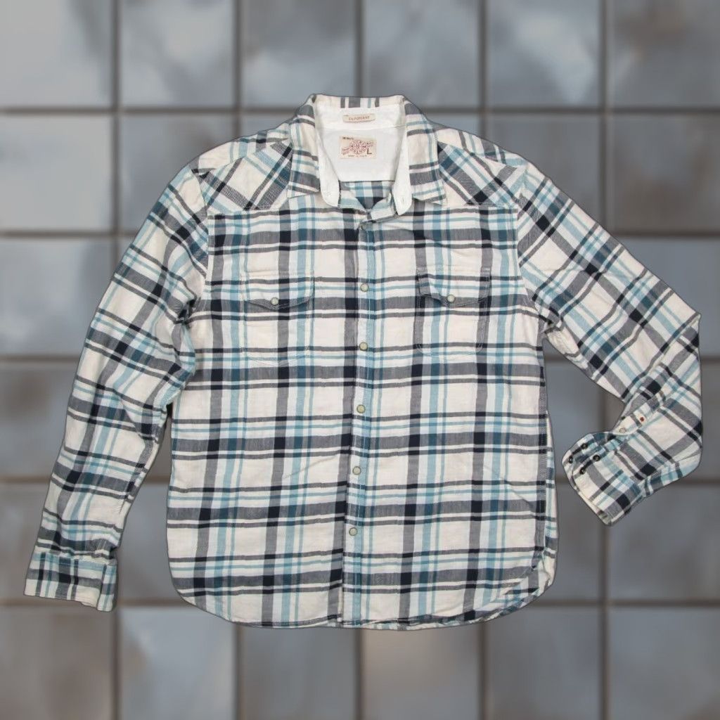 Lucky Brand VINTAGE Lucky Brand Men's Shirt Long Sleeve Button-Up Casual Western Flannel Check Blue Size Large Size US L / EU 52-54 / 3 - 1 Thumbnail
