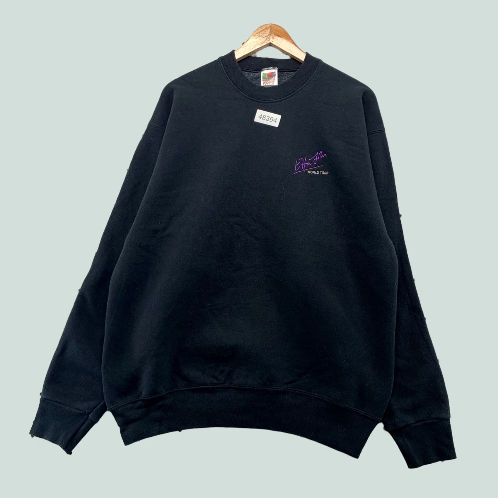 Fruit Of The Loom Vintage Elton John World Tour Sweatshirt Mens XL Black Embroidered Fleece Size US XL / EU 56 / 4 - 1 Thumbnail