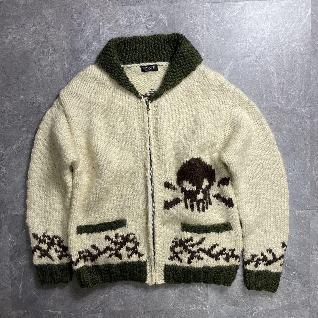 Vintage Cowichan Knit Sweater with Skull Design