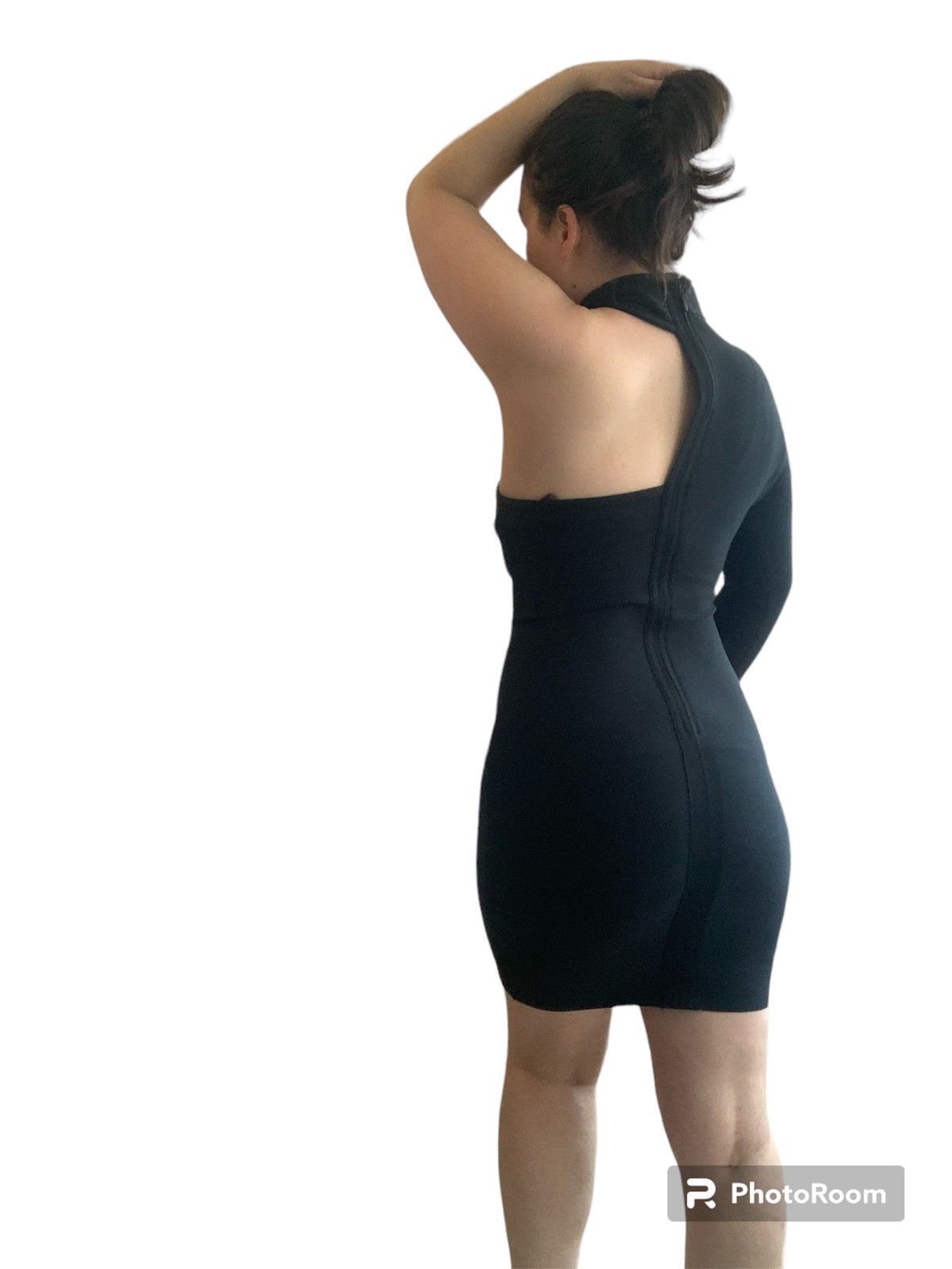 Designer NEW One Shoulder Midi Asymmetrical Dress in Black Size M / US 6-8 / IT 42-44 - 11 Thumbnail