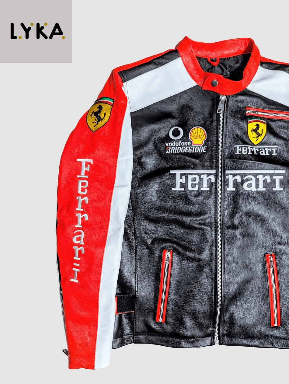 Ferrari × Leather Jacket Ferrari Racing Leather Jacket Vintage style ...