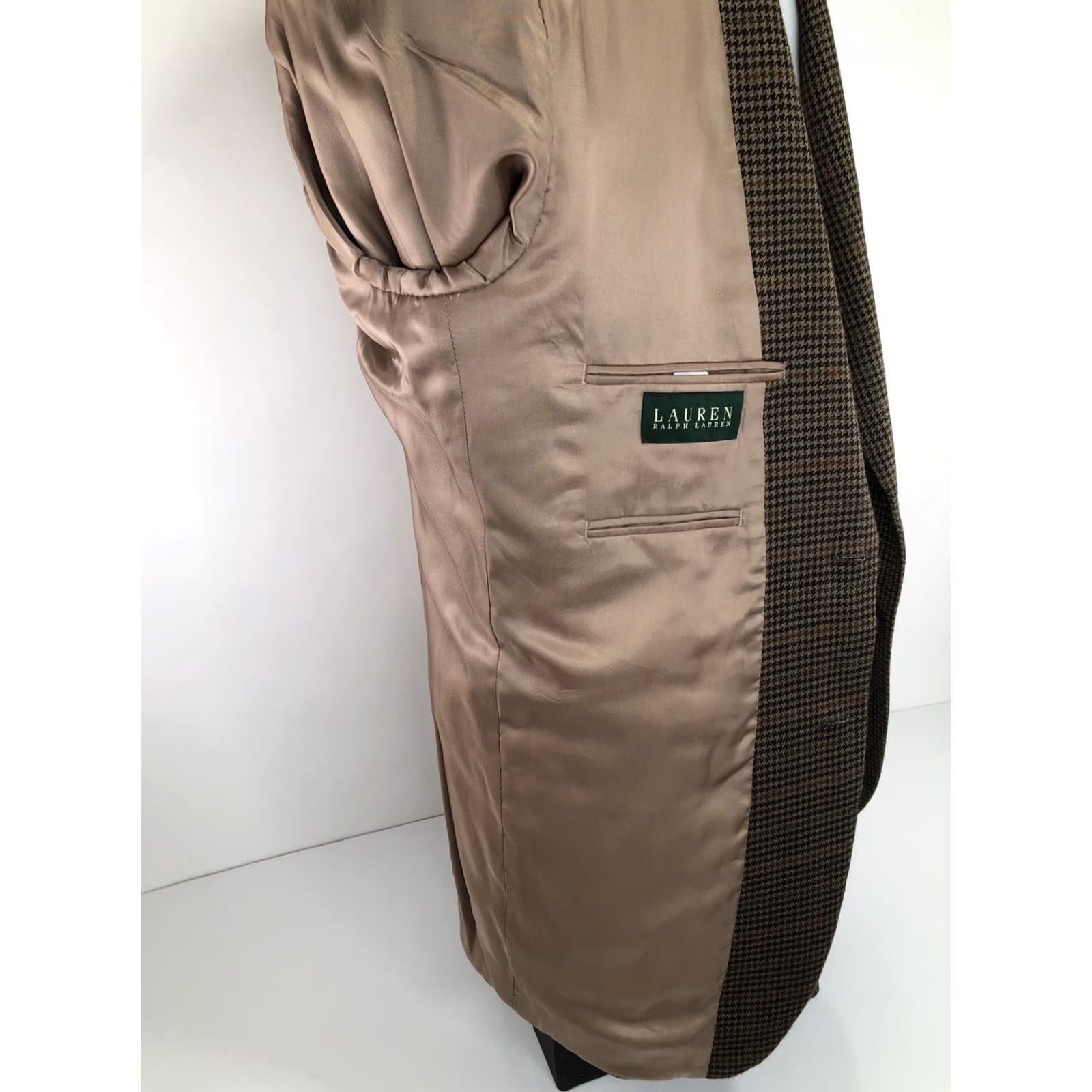 Ralph Lauren LAUREN / Ralph Lauren Blazer - Houndstooth Lam bswo ol Wool 42L Long Big & Tall Men Brown 90s Blazer Mens Size 42R - 7 Thumbnail
