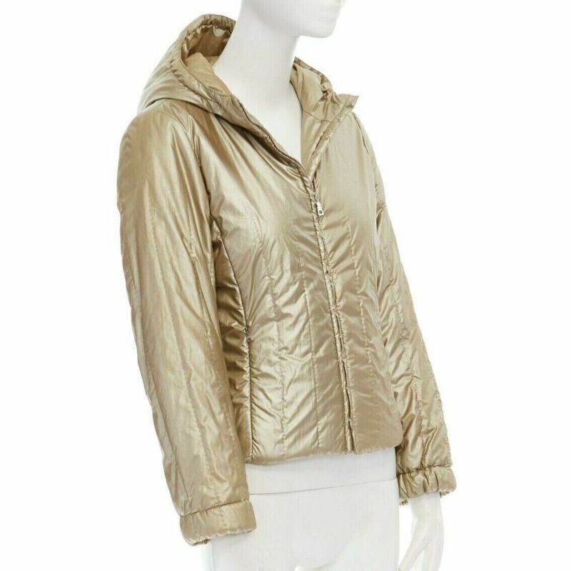 Prada PRADA metallic gold nylon polyester padded hooded fitted winter jacket IT38 XS Size US XS / EU 42 / 0 - 1 Thumbnail