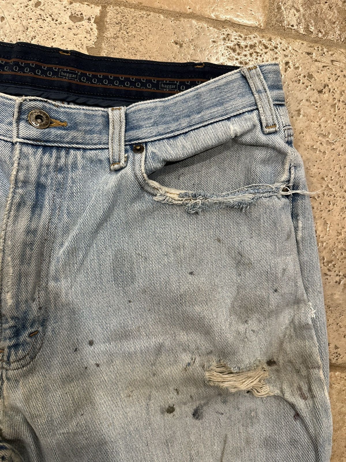Haggar × Vintage Vintage Haggar Blue Thrash Distressed Painter Denim Jeans Size US 36 / EU 52 - 8 Thumbnail