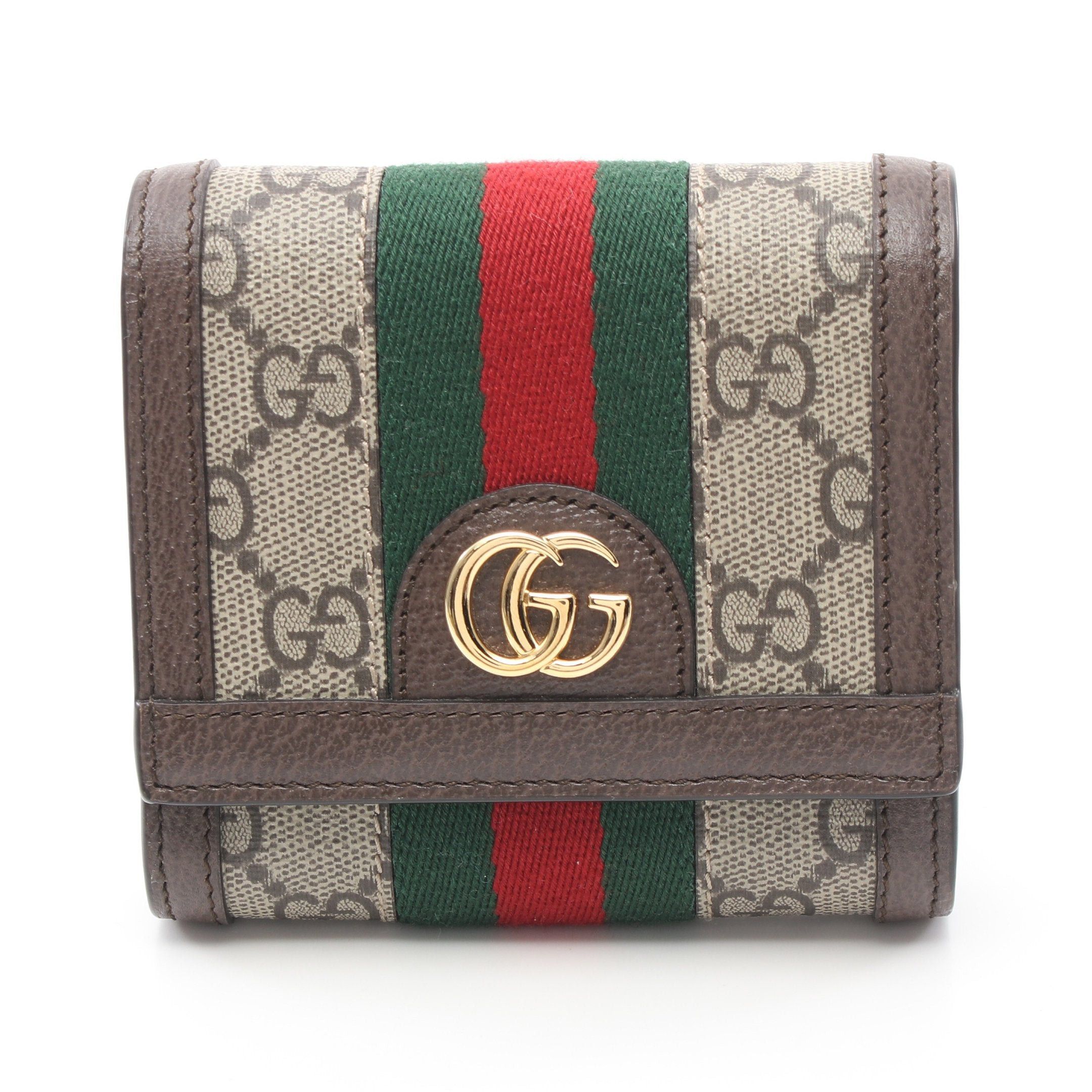 Gucci Ophidia Gg Wallet Sherry Line Bi-Fold Leather Beige Dark Brown Multicolor