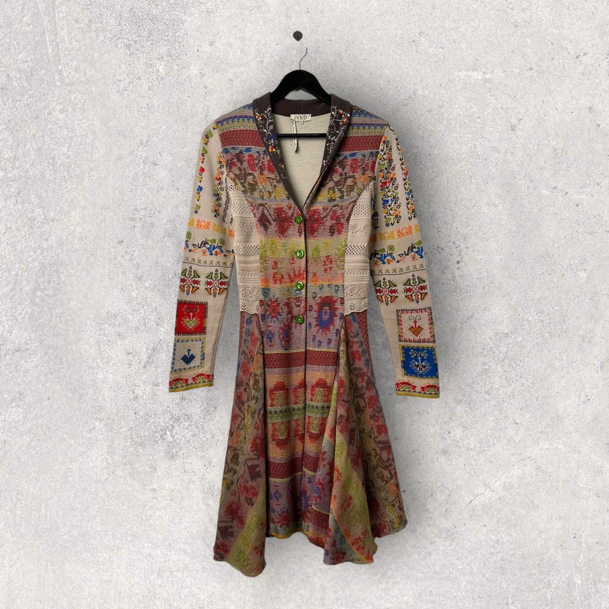 image of Cashmere Wool Ivko Women’S Long Jacguard Jacket Filigran Pattern, Women's (Size XS)