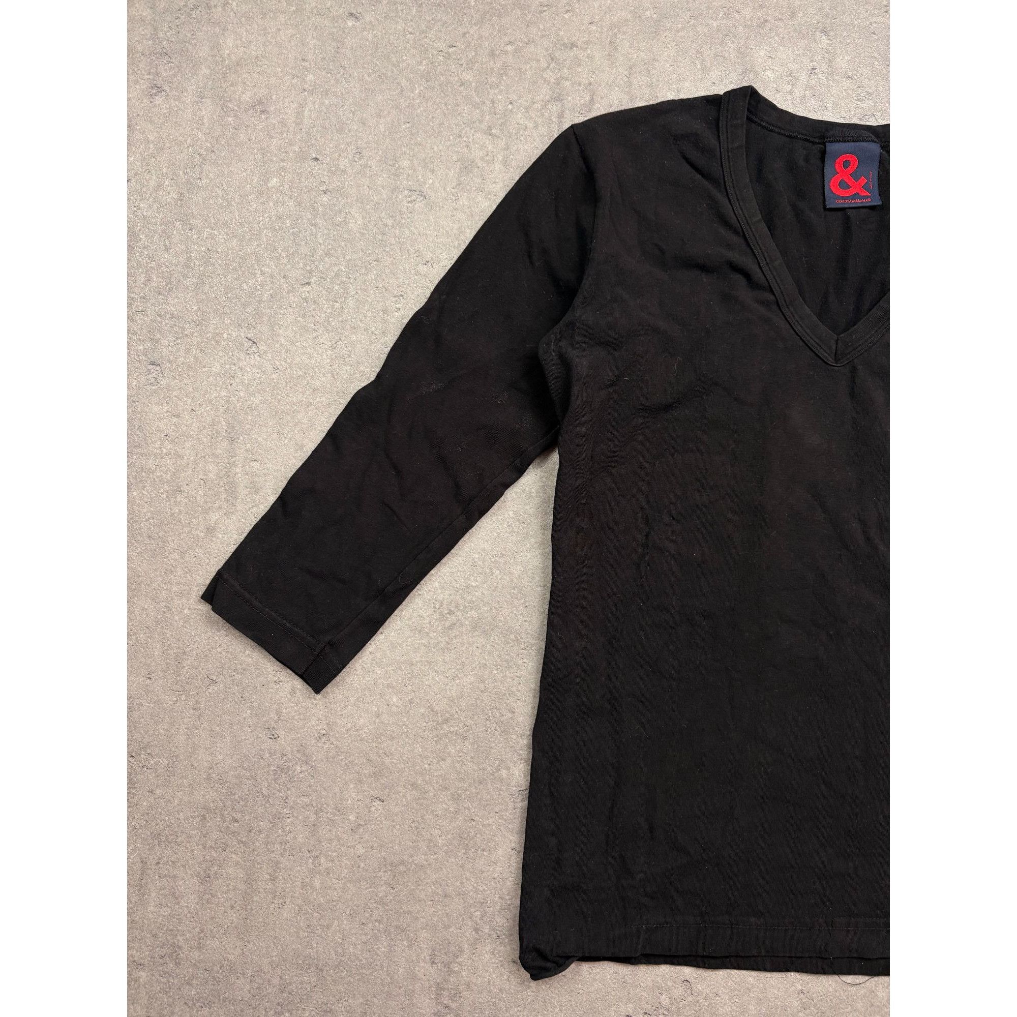 Dolce & Gabbana Dolce & Gabbana Black V-Neck 3/4 Sleeve T-Shirt With Minimal Size M / US 6-8 / IT 42-44 - 14 Thumbnail